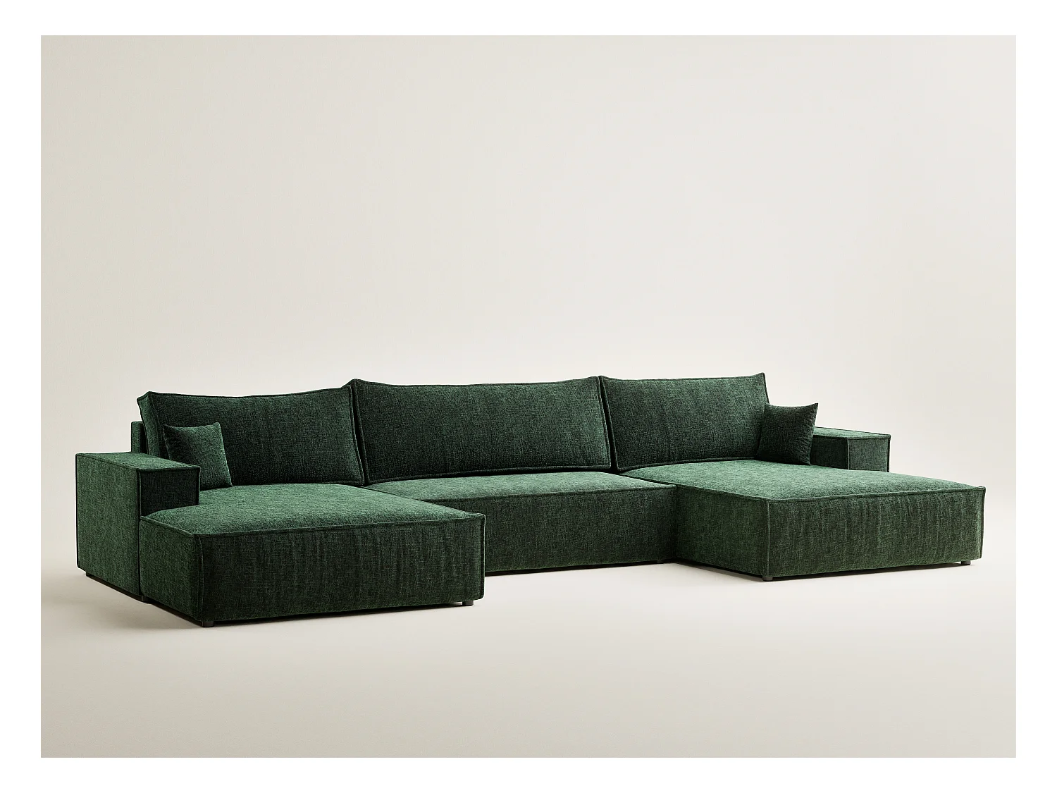 Canapé d'angle panoramique avec fonction lit en tissu chenille vert foncé KYOTO