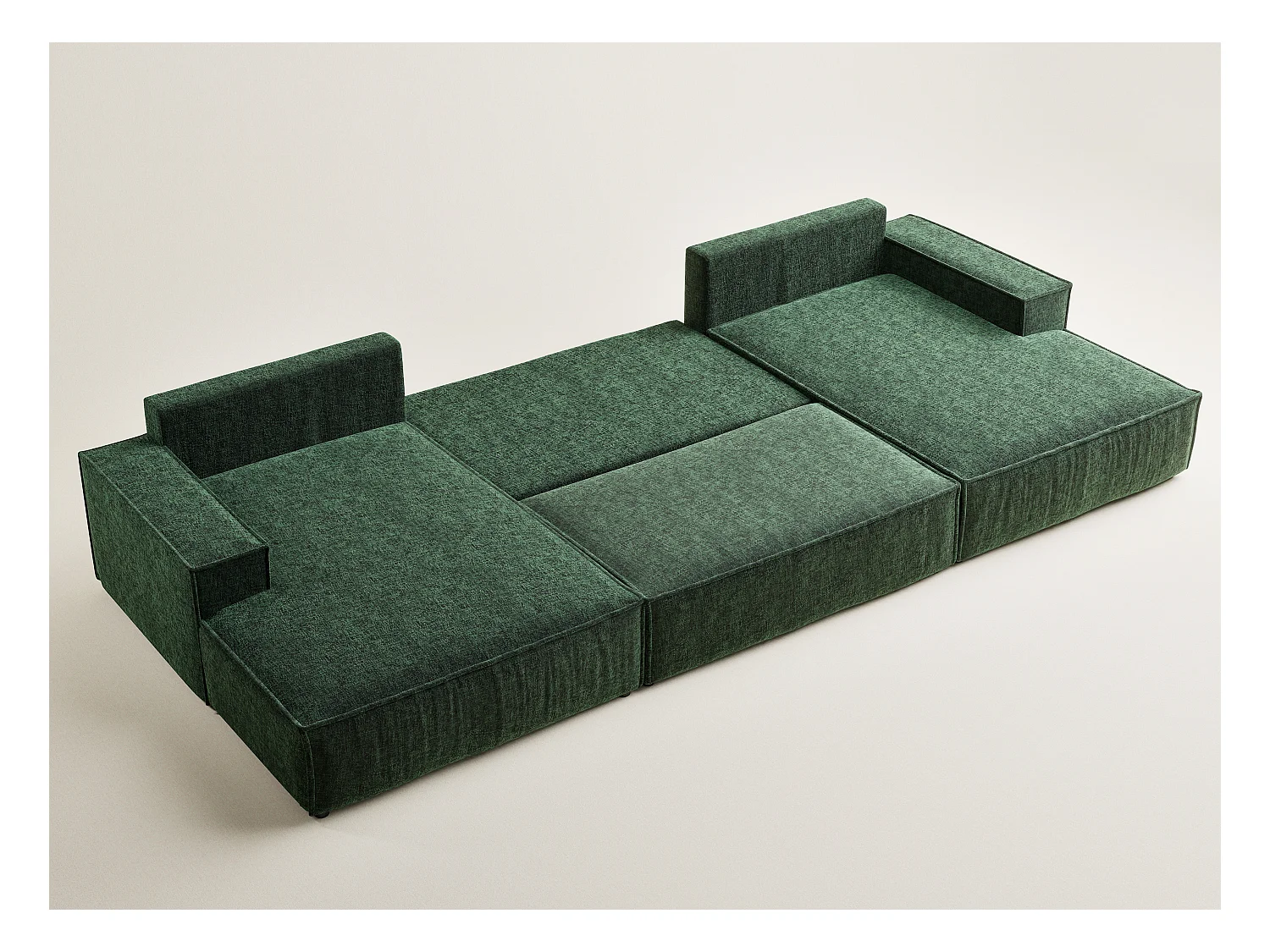 Canapé d'angle panoramique avec fonction lit en tissu chenille vert foncé KYOTO