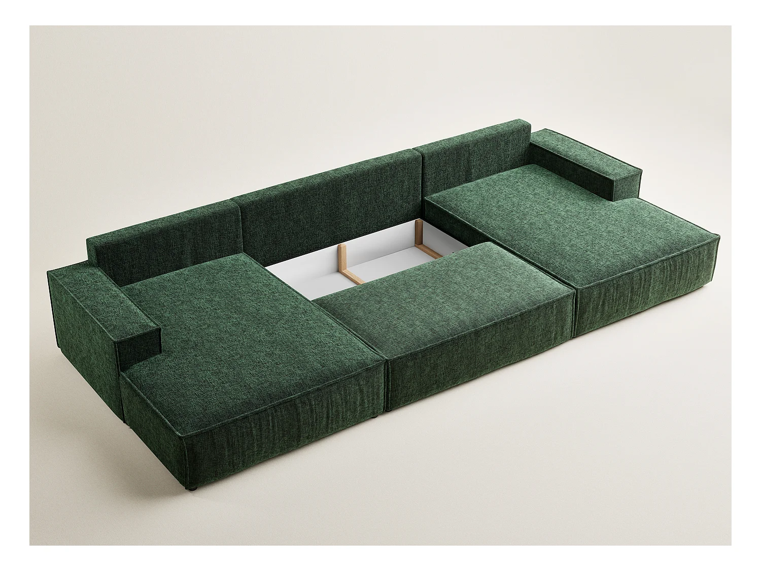 Canapé d'angle panoramique avec fonction lit en tissu chenille vert foncé KYOTO