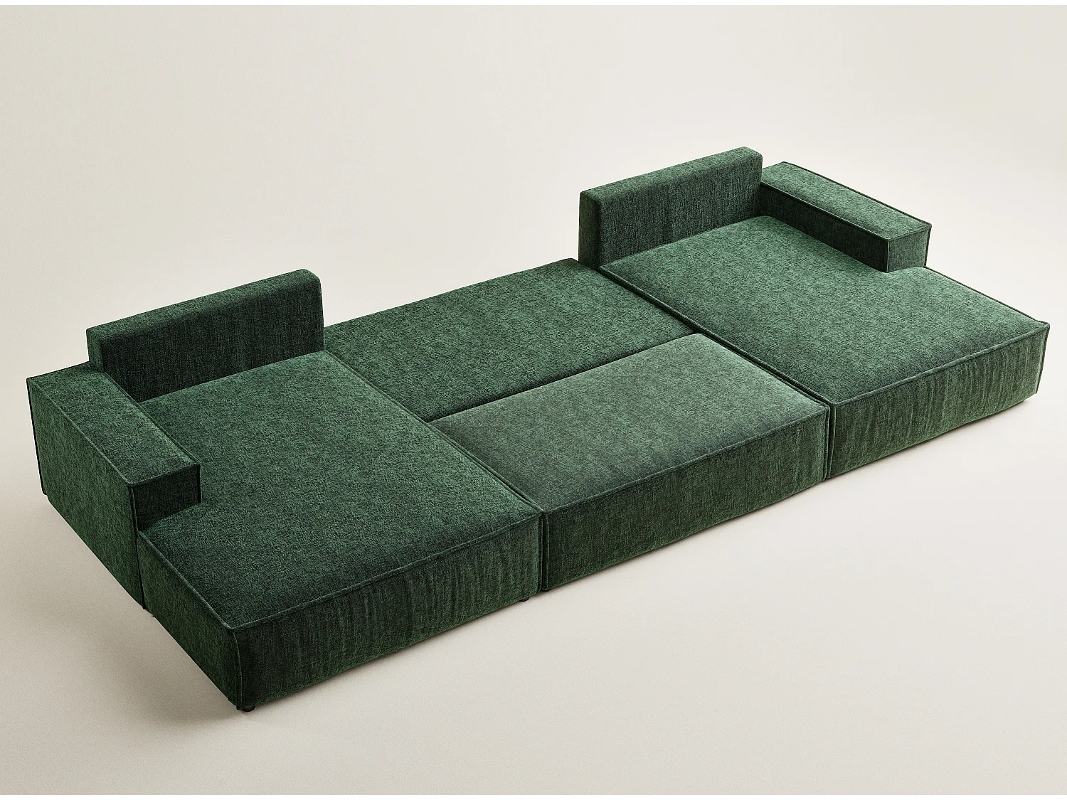 Canapé d'angle panoramique avec fonction lit en tissu chenille vert foncé KYOTO