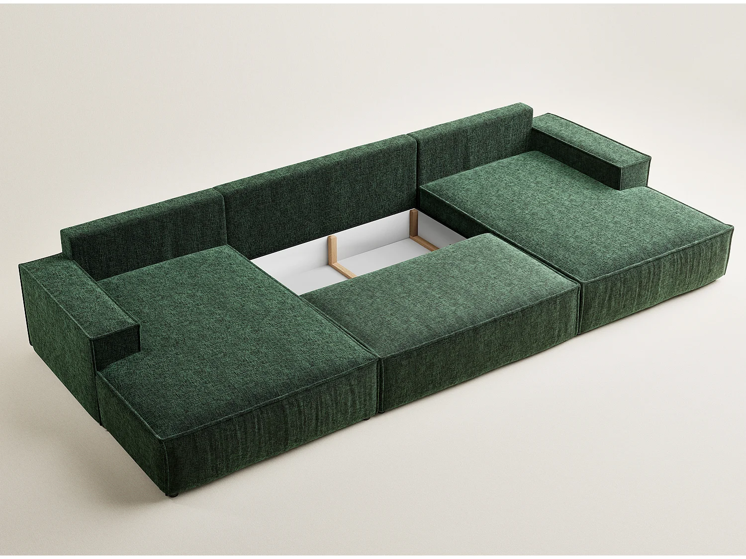 Canapé d'angle panoramique avec fonction lit en tissu chenille vert foncé KYOTO