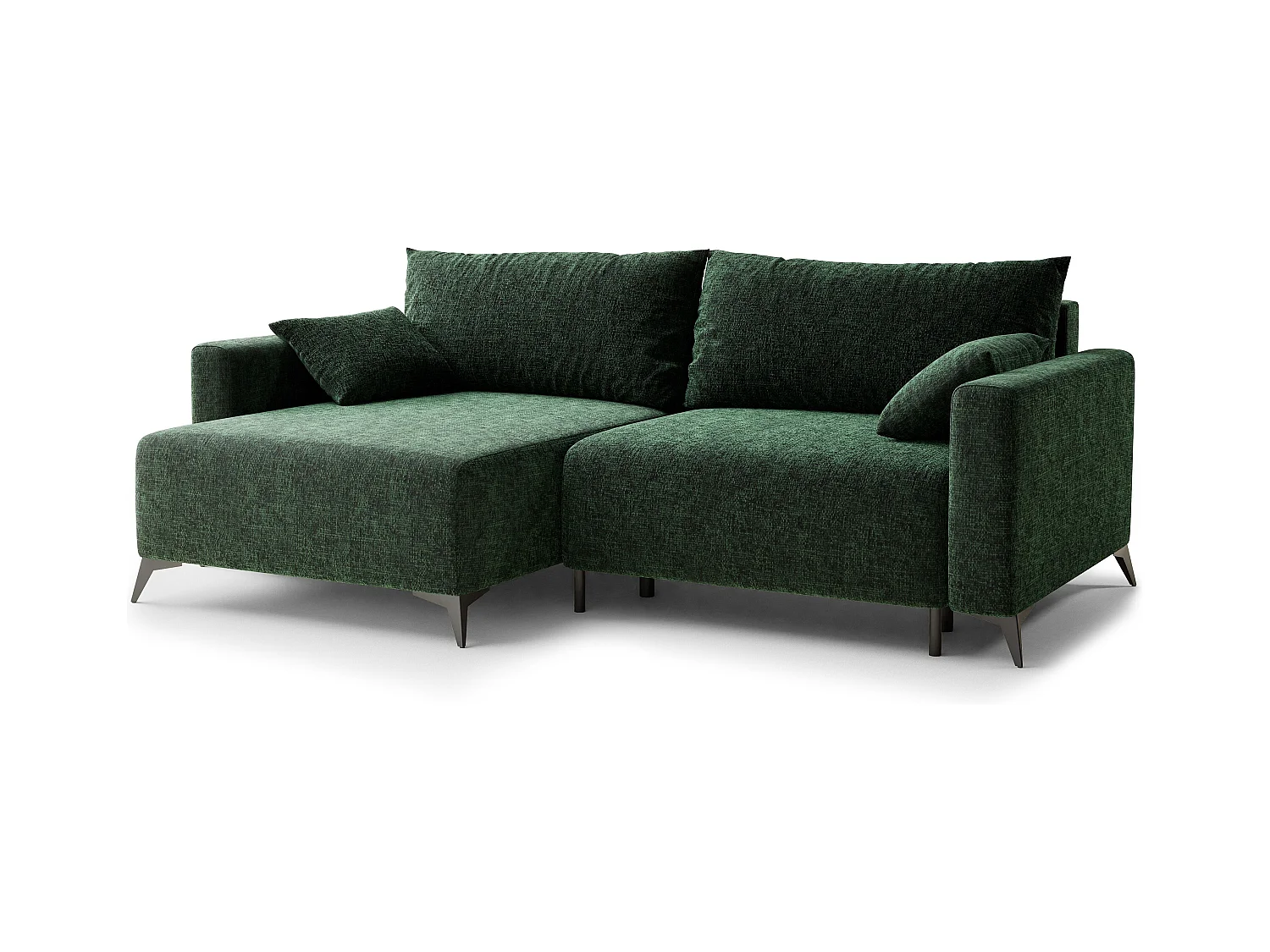 Canapé d'angle gauche avec fonction lit en tissu chenille vert foncé LEON