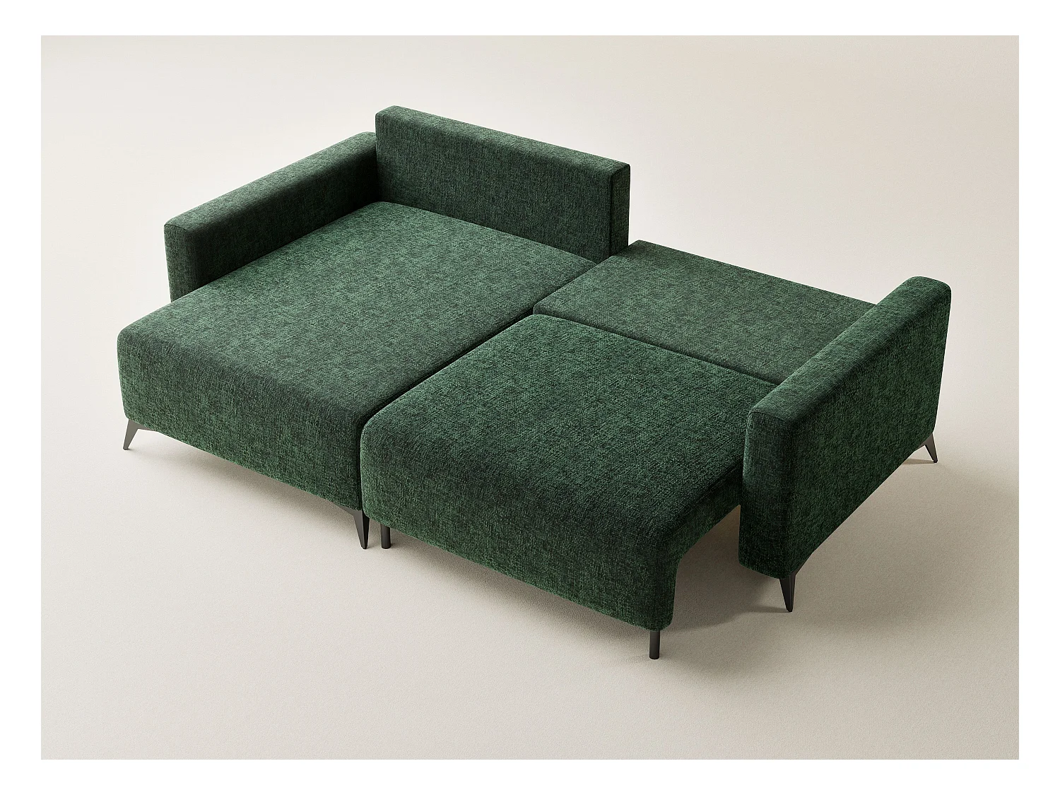 Canapé d'angle gauche avec fonction lit en tissu chenille vert foncé LEON