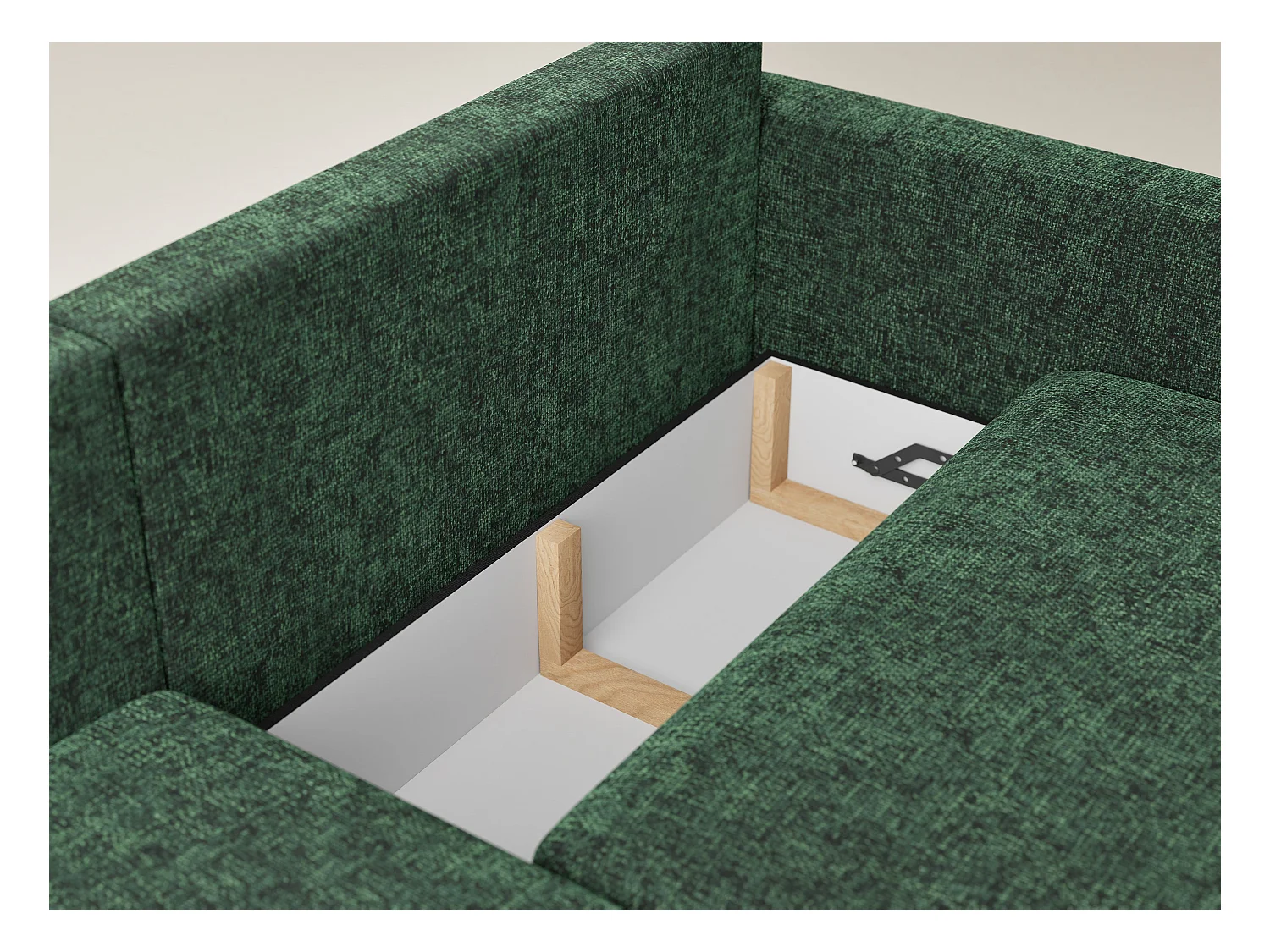Canapé d'angle gauche avec fonction lit en tissu chenille vert foncé LEON