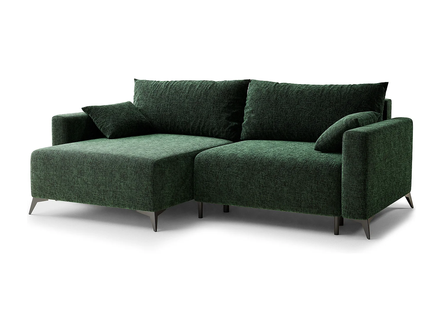 Canapé d'angle gauche avec fonction lit en tissu chenille vert foncé LEON