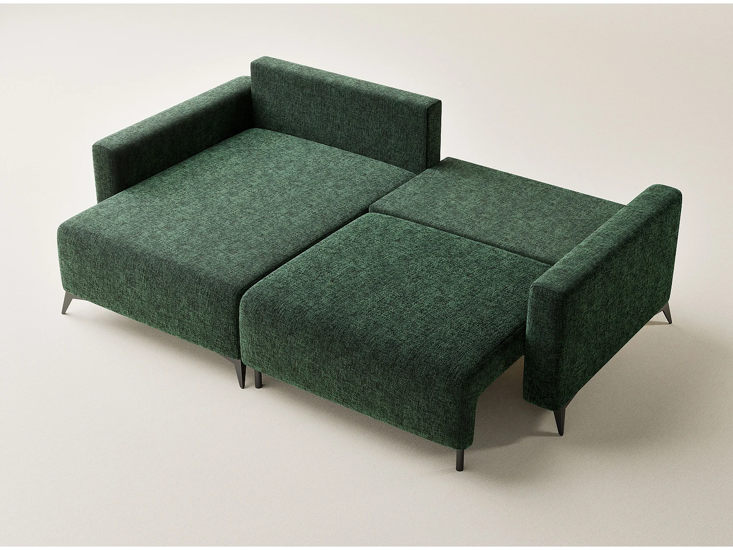 Canapé d'angle gauche avec fonction lit en tissu chenille vert foncé LEON