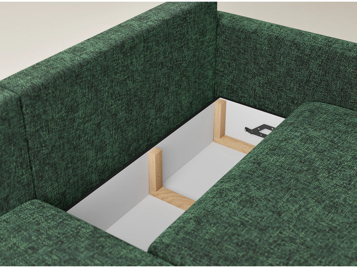 Canapé d'angle gauche avec fonction lit en tissu chenille vert foncé LEON