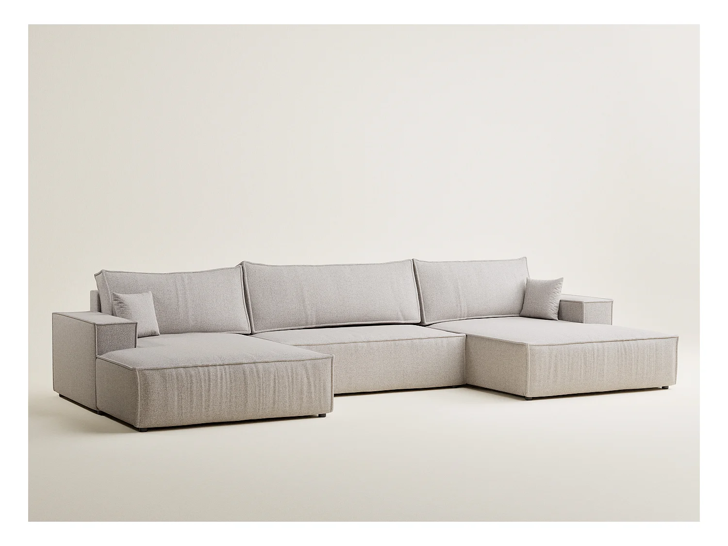 Canapé d'angle panoramique avec fonction lit en tissu tressé beige KYOTO