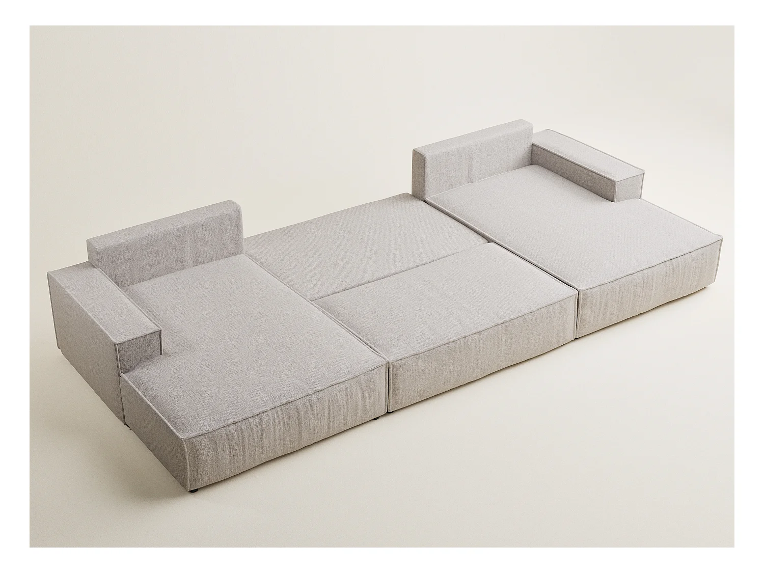 Canapé d'angle panoramique avec fonction lit en tissu tressé beige KYOTO