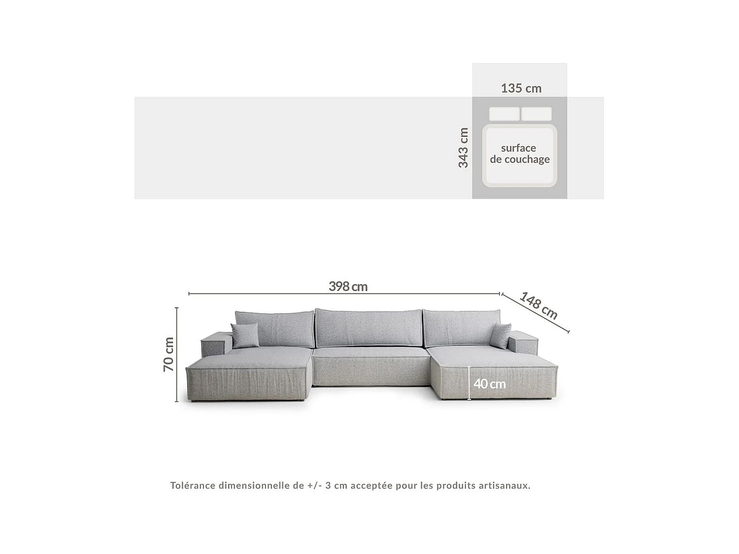 Canapé d'angle panoramique avec fonction lit en tissu tressé beige KYOTO