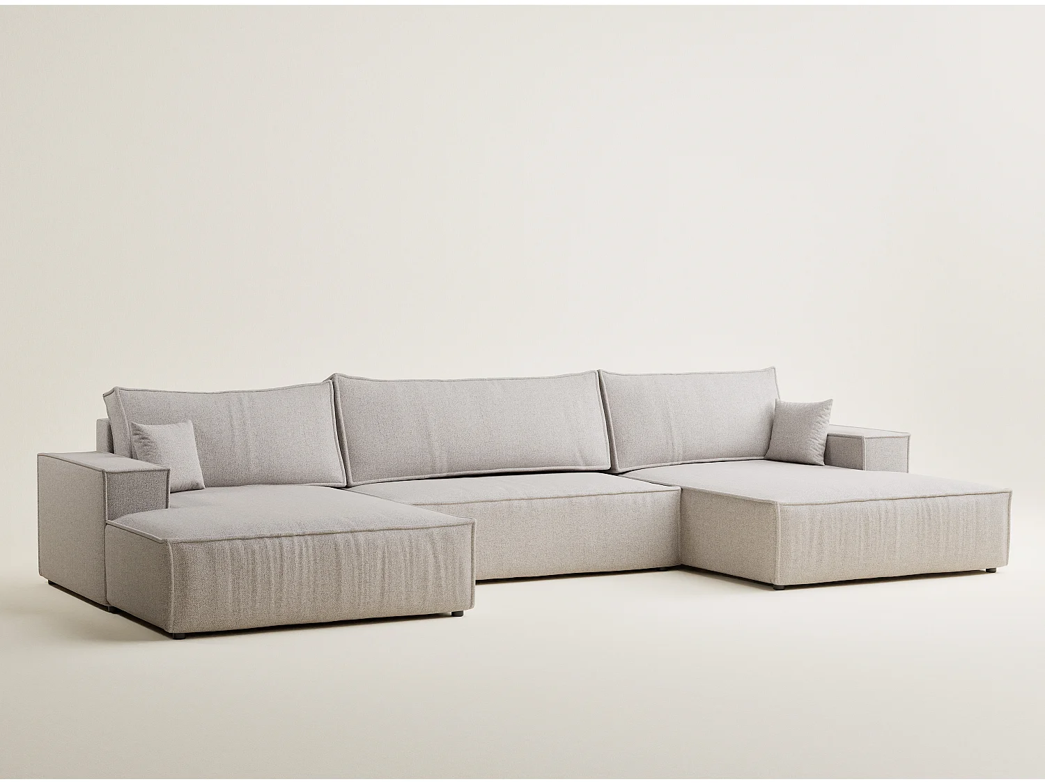 Canapé d'angle panoramique avec fonction lit en tissu tressé beige KYOTO