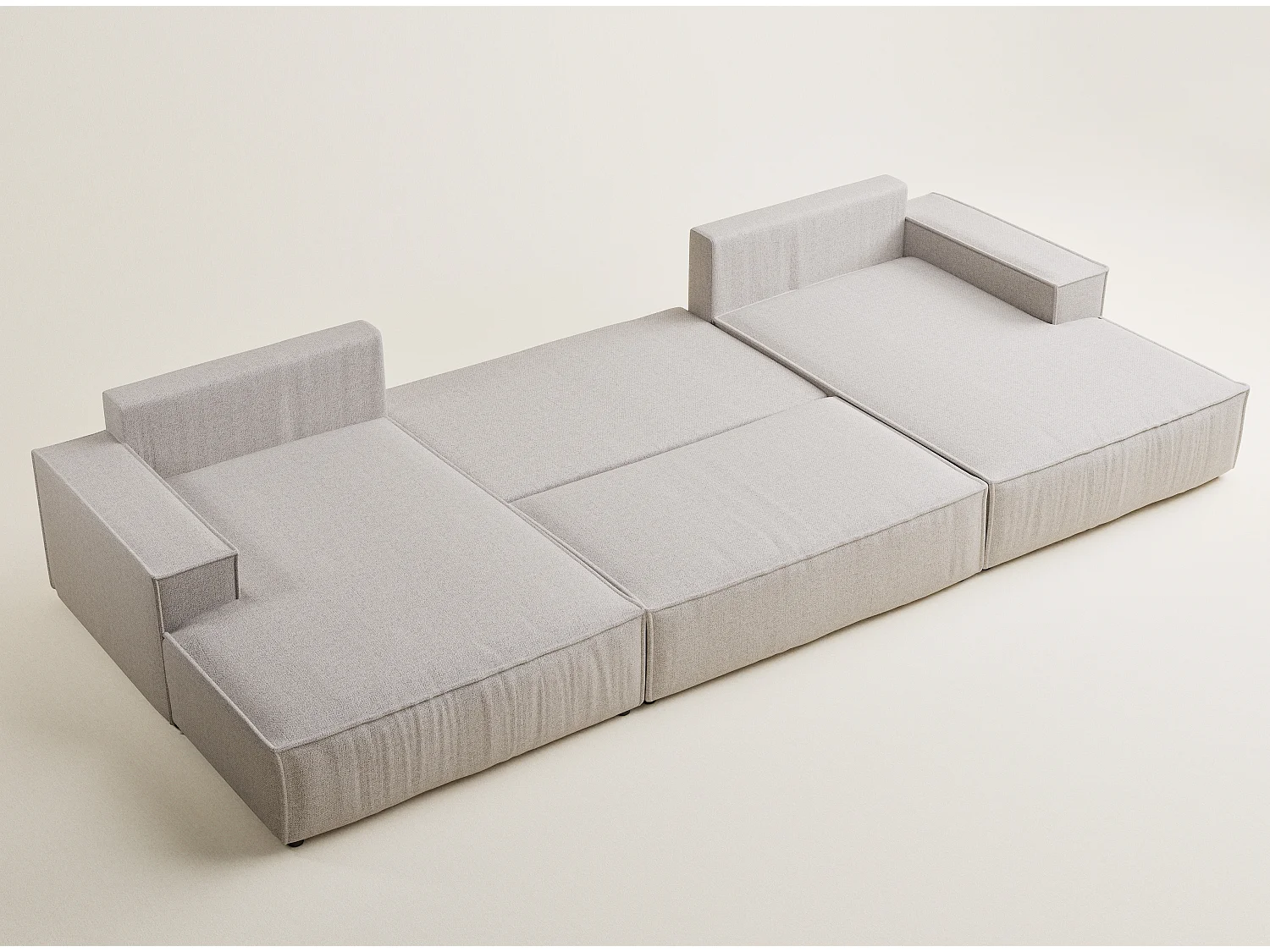 Canapé d'angle panoramique avec fonction lit en tissu tressé beige KYOTO