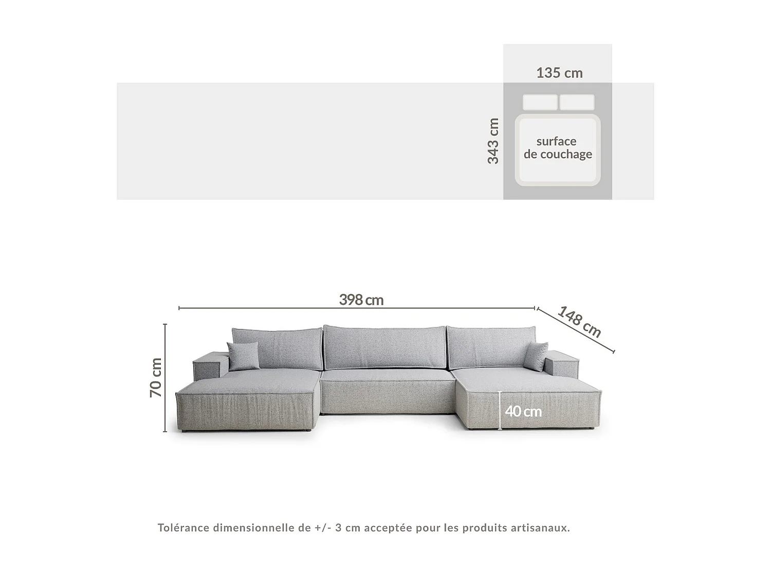 Canapé d'angle panoramique avec fonction lit en tissu tressé beige KYOTO