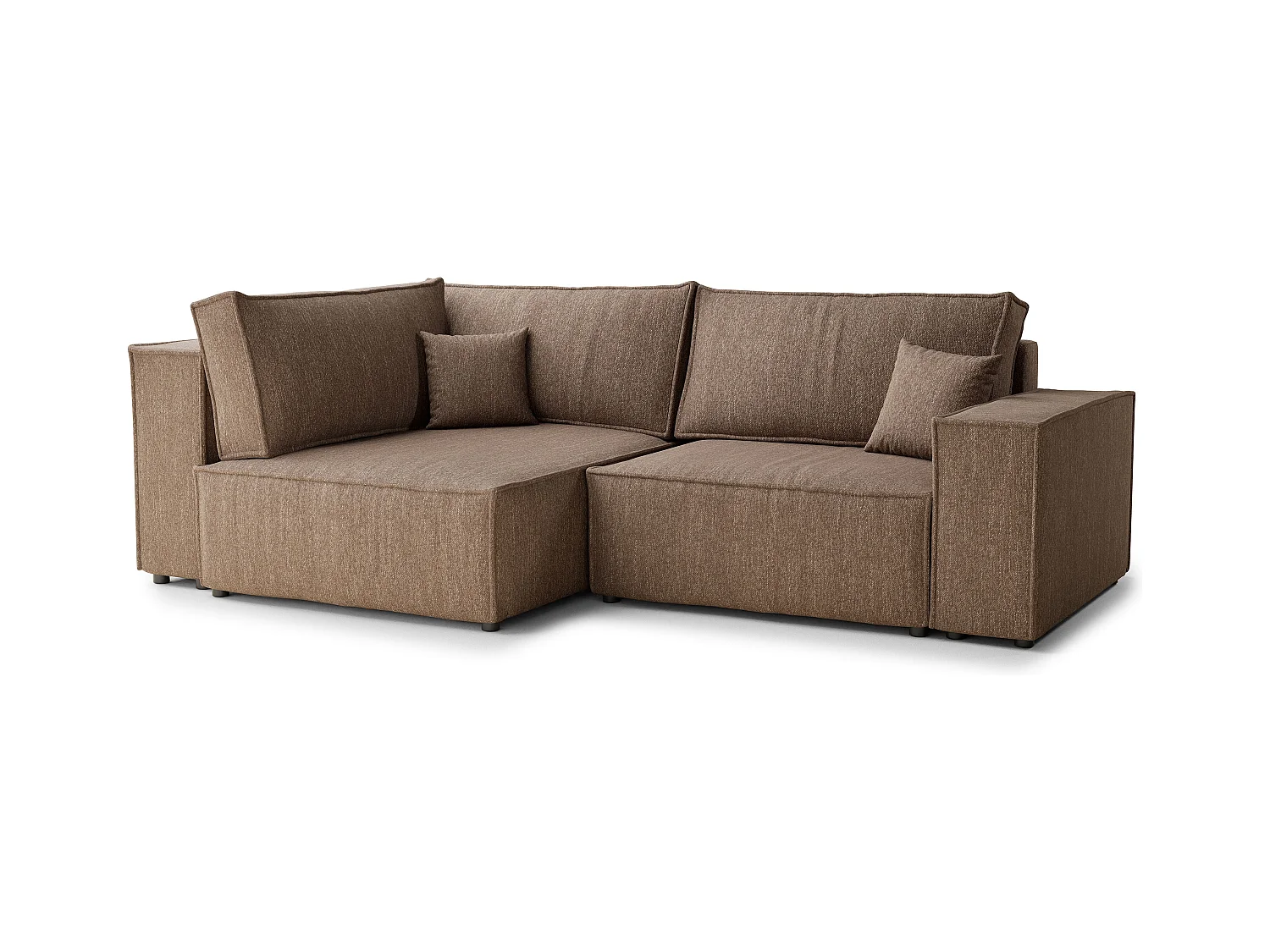 Canapé d'angle gauche avec fonction lit en tissu tressé brun TONGA