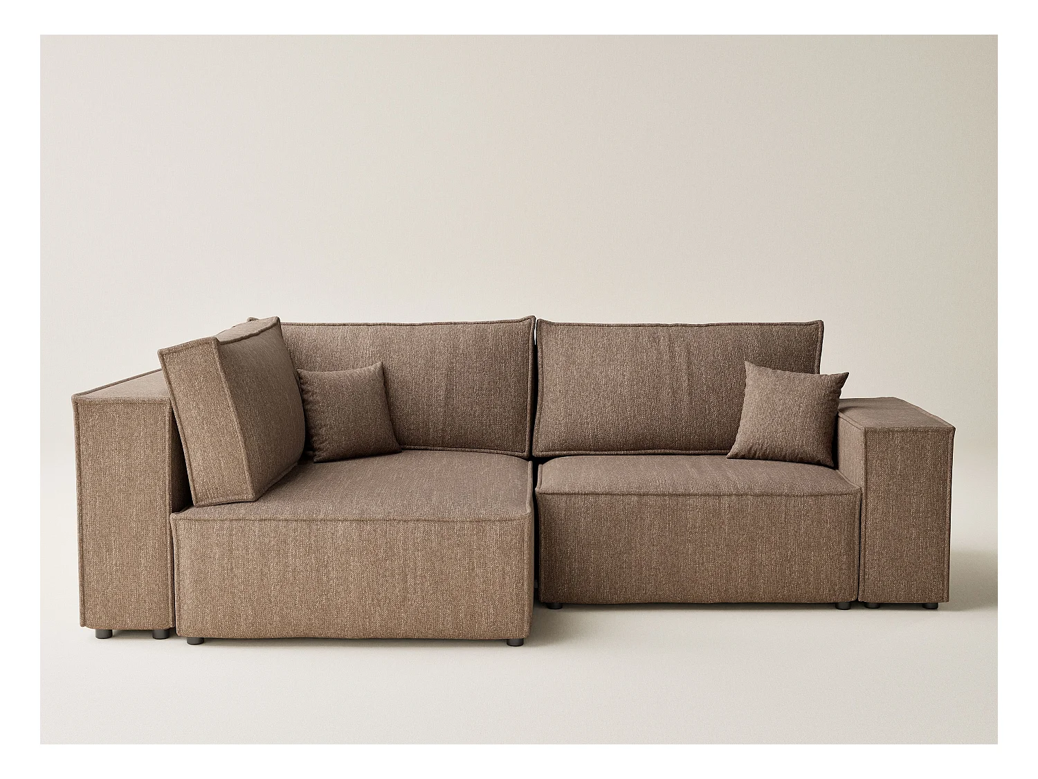 Canapé d'angle gauche avec fonction lit en tissu tressé brun TONGA