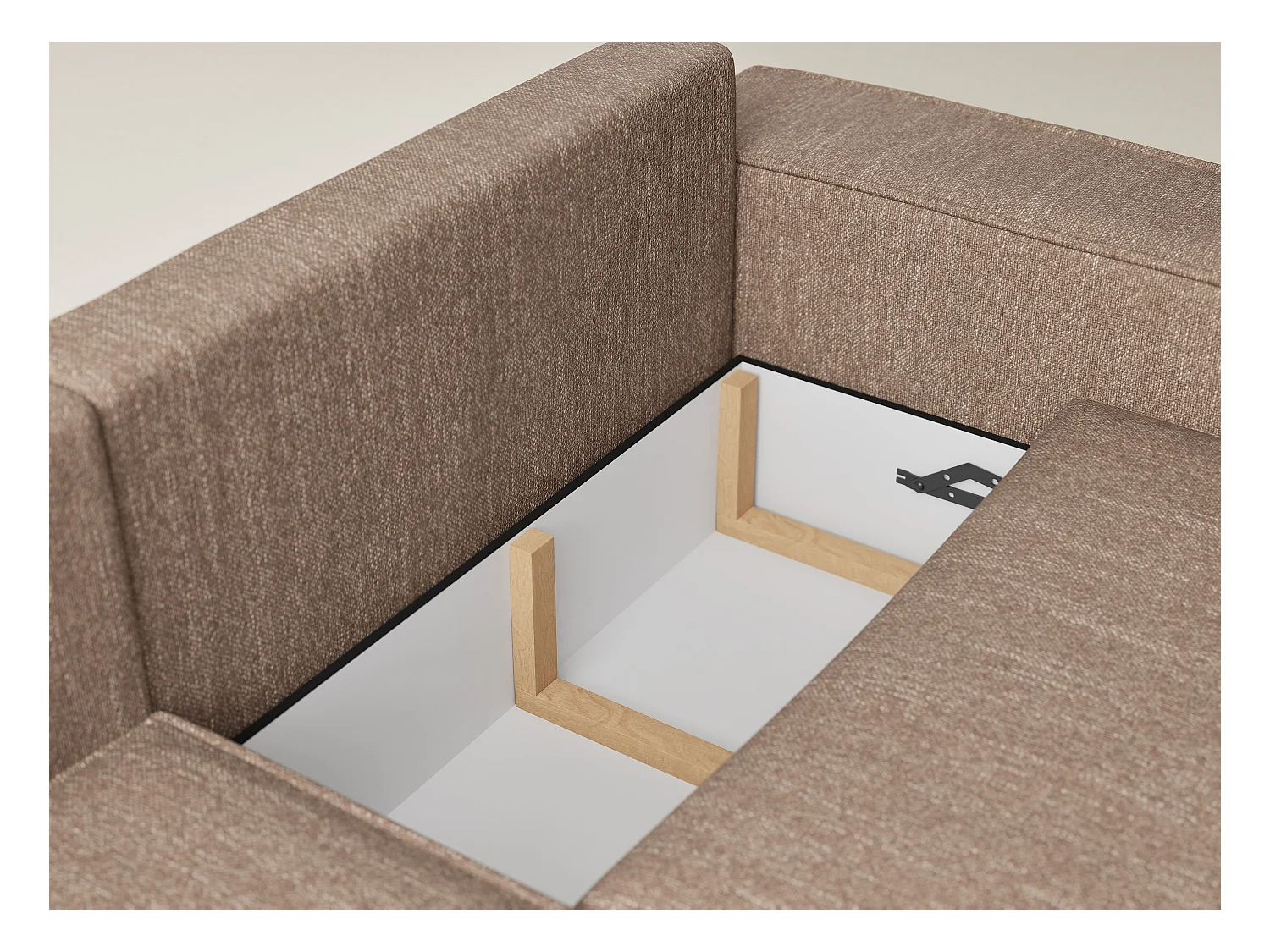 Canapé d'angle gauche avec fonction lit en tissu tressé brun TONGA