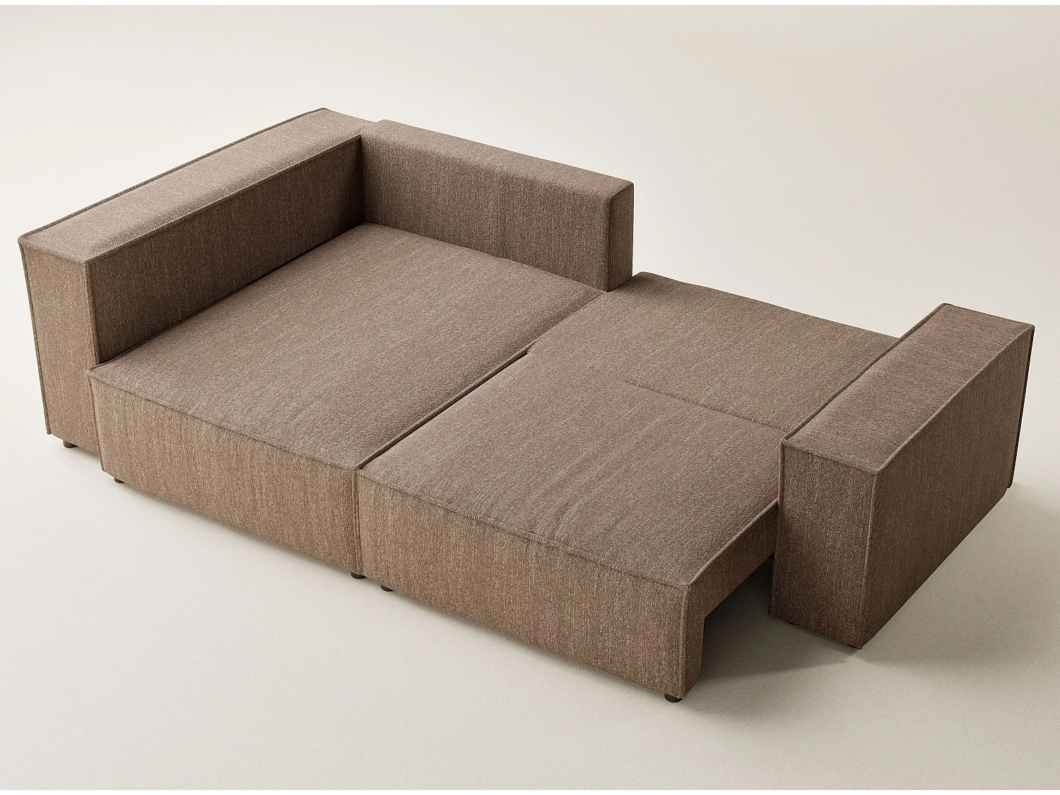 Canapé d'angle gauche avec fonction lit en tissu tressé brun TONGA