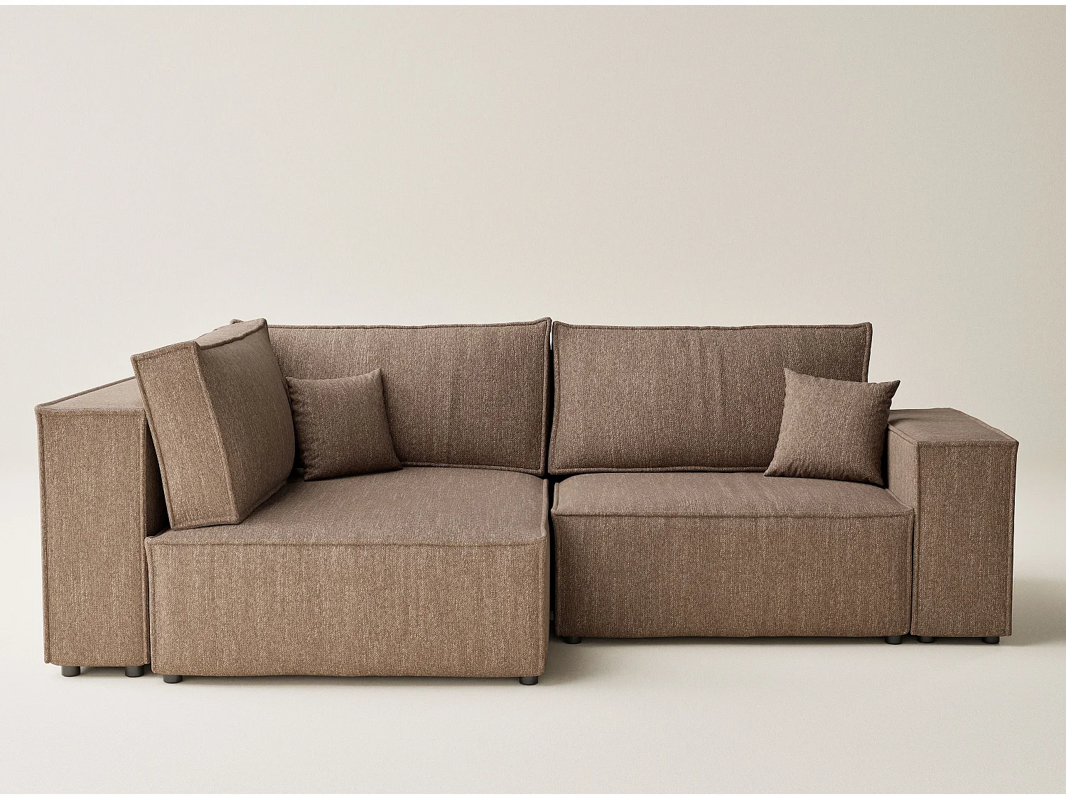 Canapé d'angle gauche avec fonction lit en tissu tressé brun TONGA