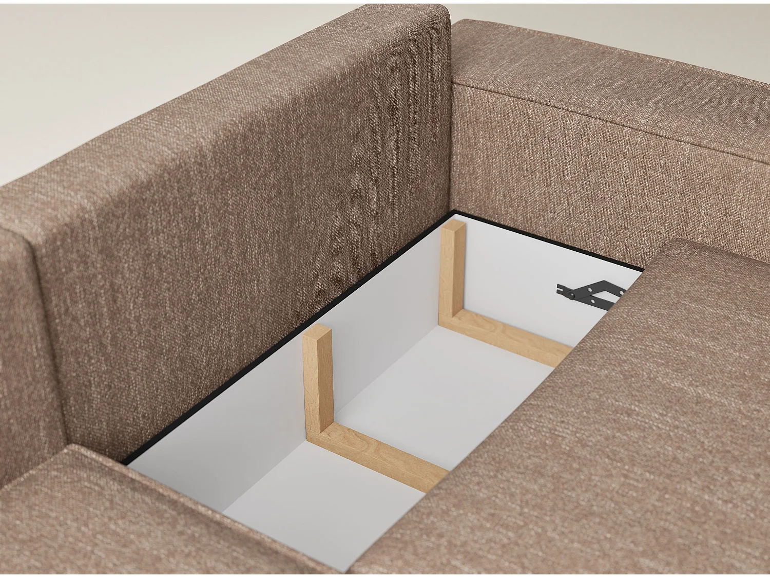 Canapé d'angle gauche avec fonction lit en tissu tressé brun TONGA