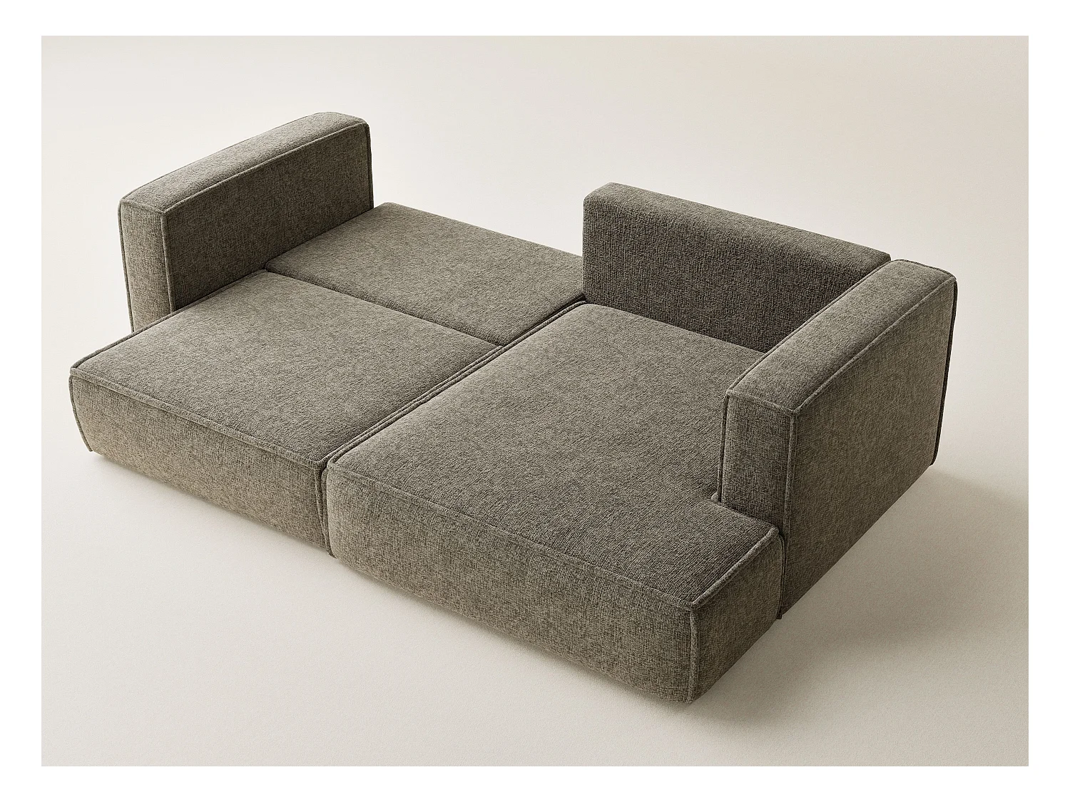 Canapé d'angle droit avec fonction lit en tissu chenille taupe VELTO