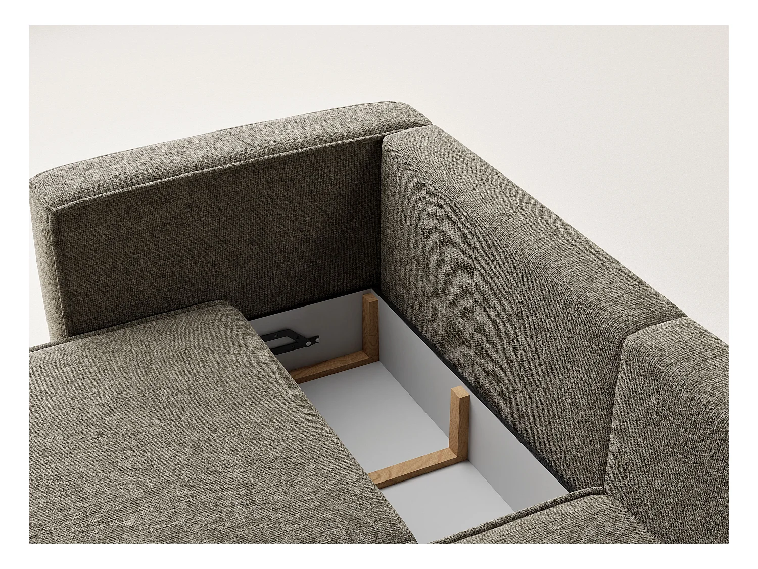 Canapé d'angle droit avec fonction lit en tissu chenille taupe VELTO