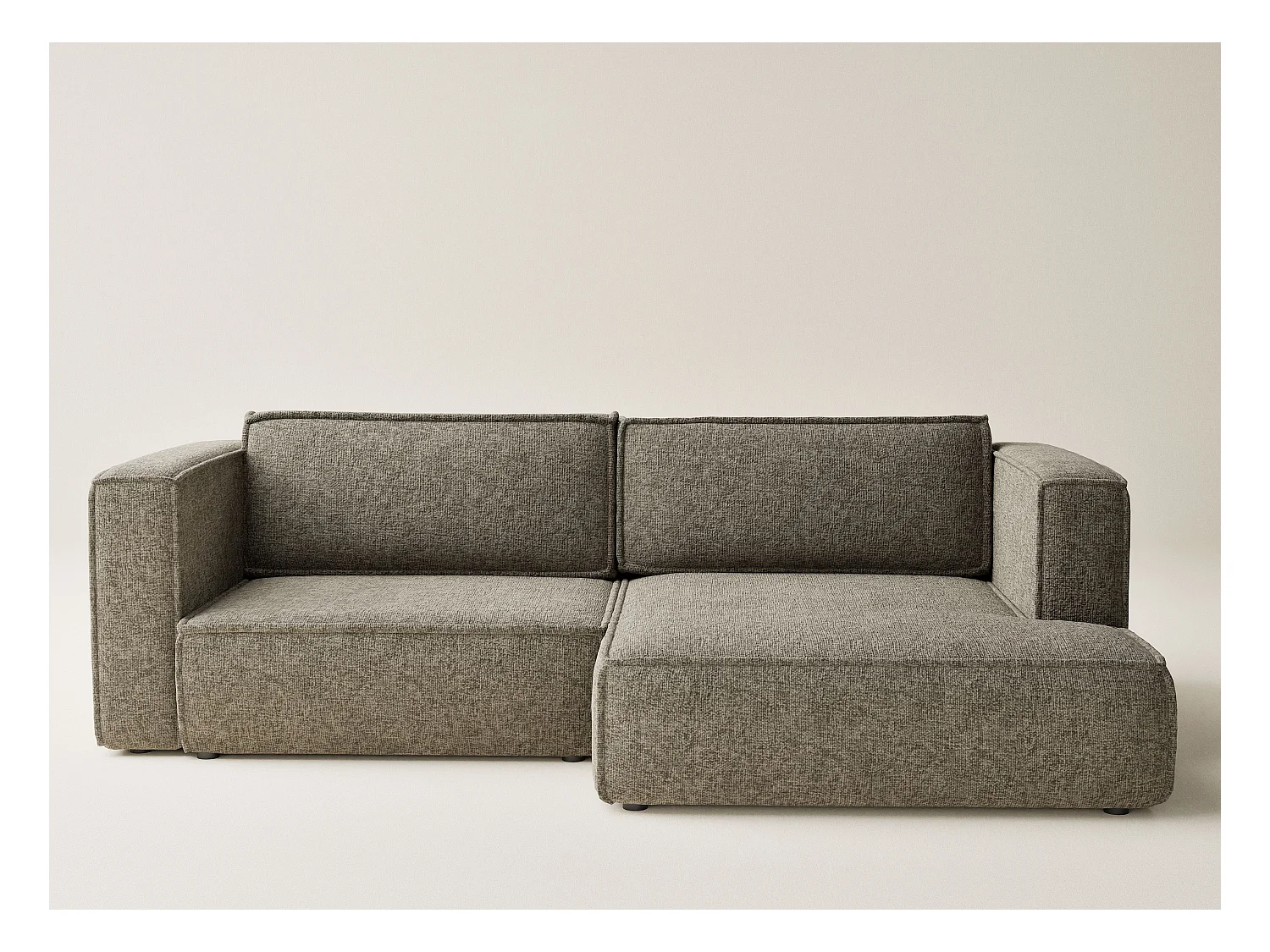 Canapé d'angle droit avec fonction lit en tissu chenille taupe VELTO