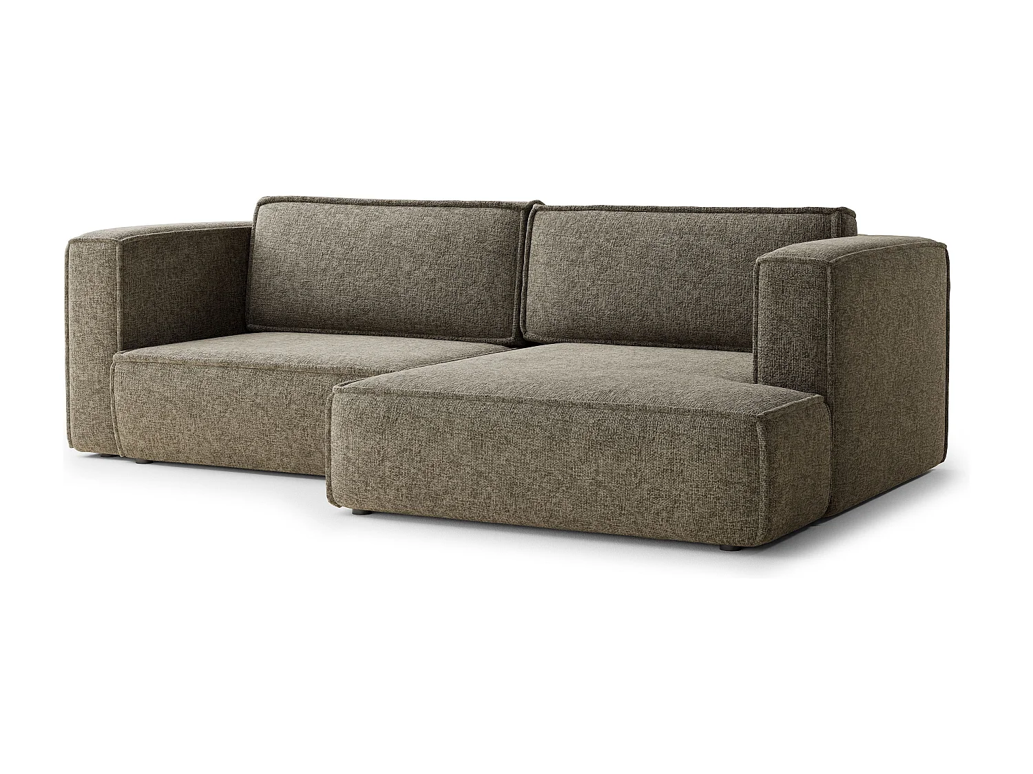 Canapé d'angle droit avec fonction lit en tissu chenille brun VELTO