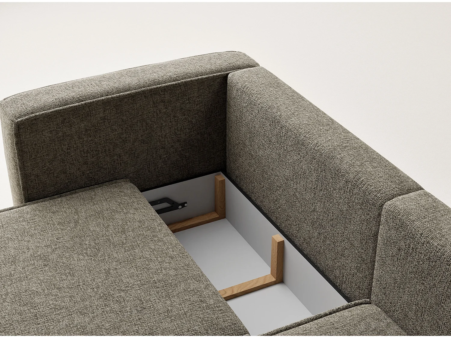 Canapé d'angle droit avec fonction lit en tissu chenille brun VELTO