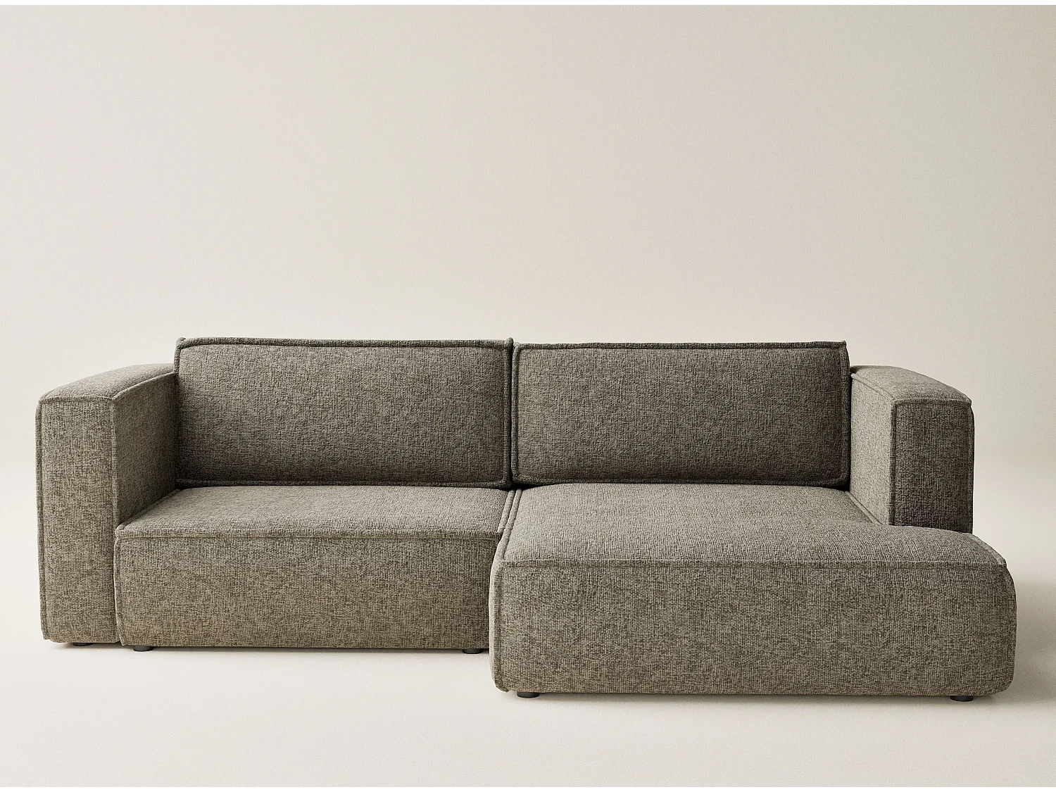 Canapé d'angle droit avec fonction lit en tissu chenille brun VELTO