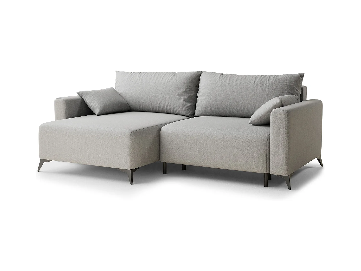 Canapé d'angle gauche avec fonction lit en tissu tressé beige gris LEON