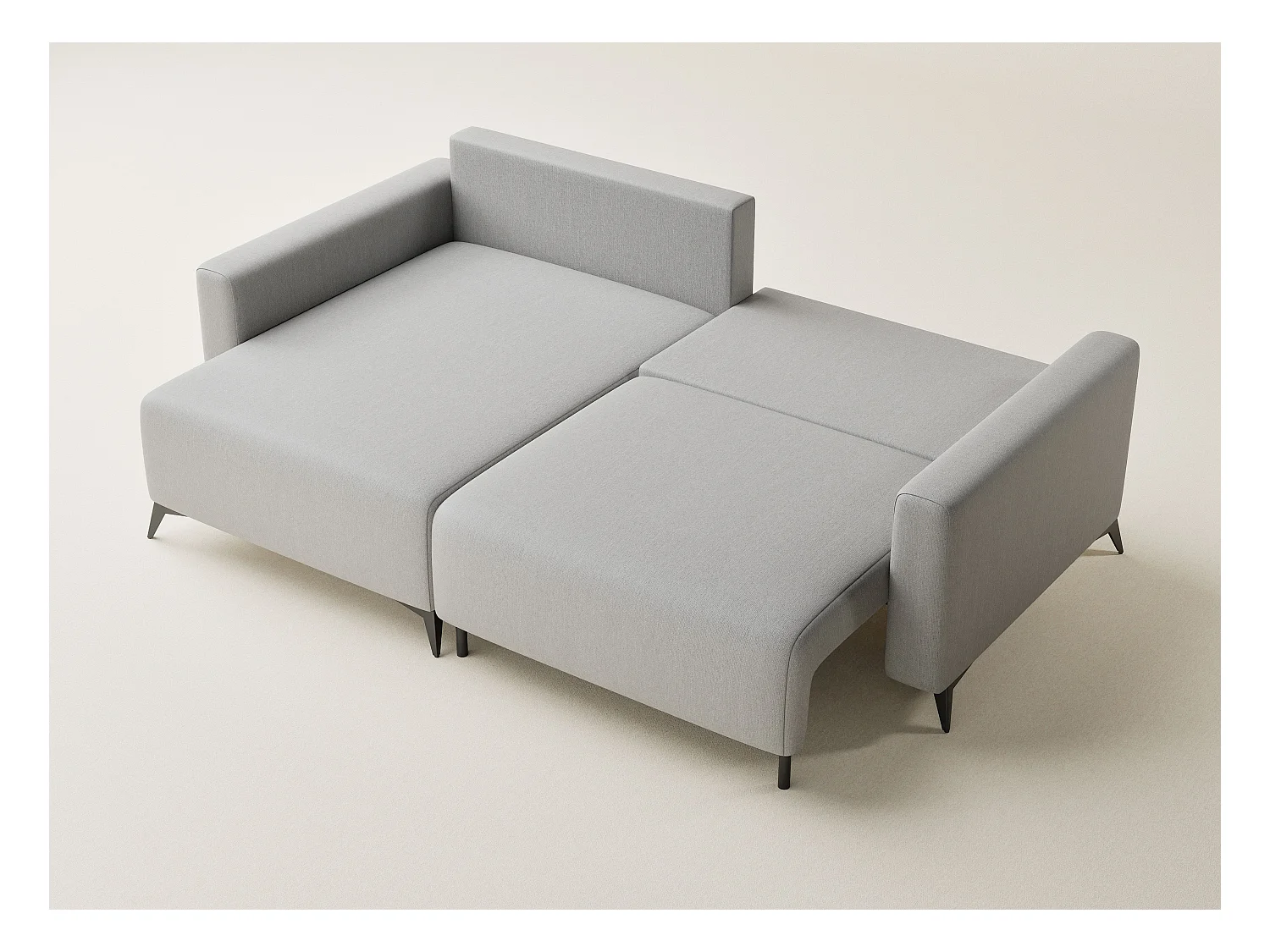 Canapé d'angle gauche avec fonction lit en tissu tressé beige gris LEON