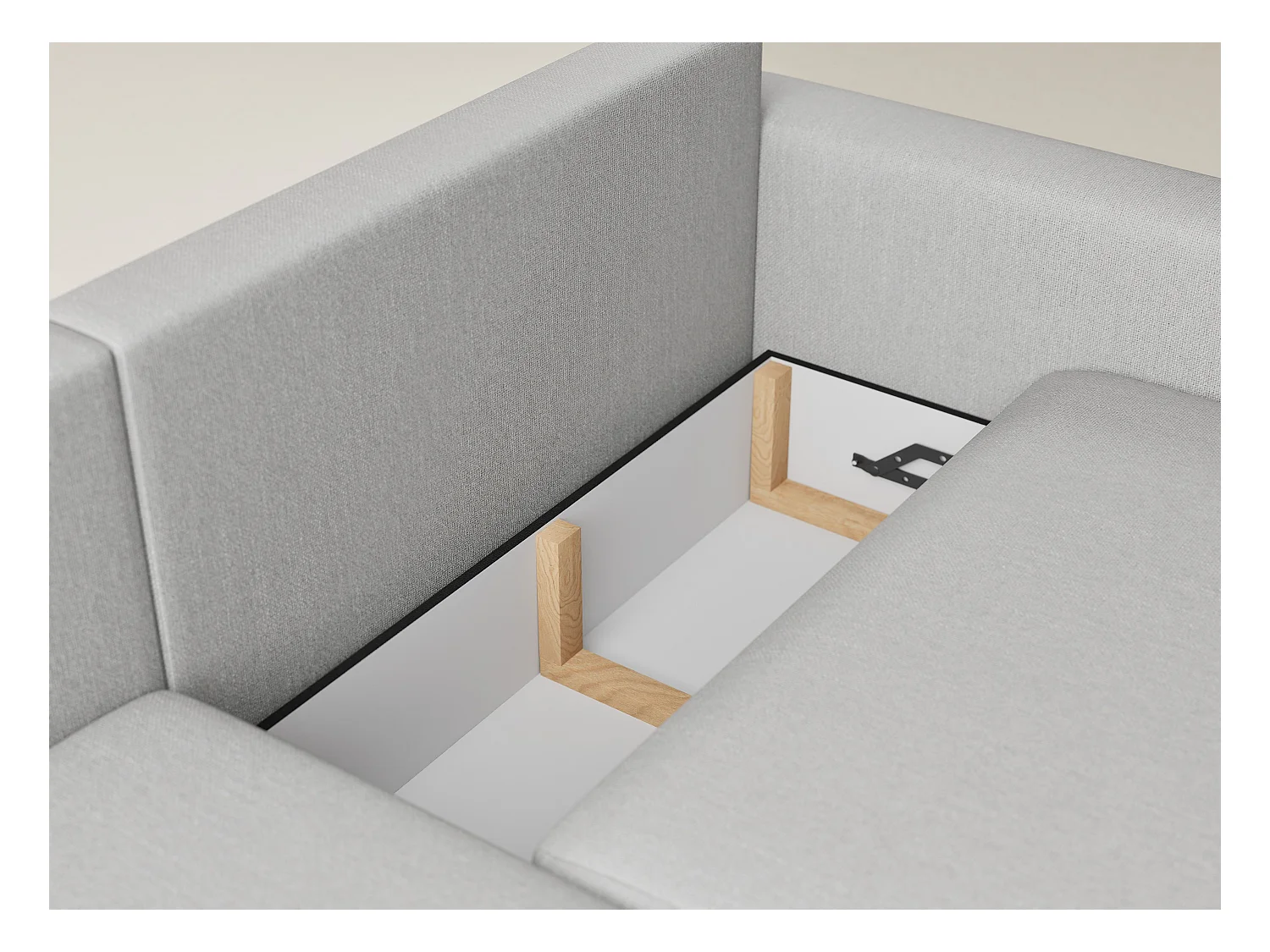 Canapé d'angle gauche avec fonction lit en tissu tressé beige gris LEON