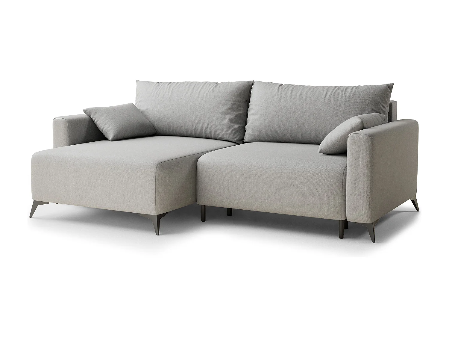 Canapé d'angle gauche avec fonction lit en tissu tressé beige gris LEON