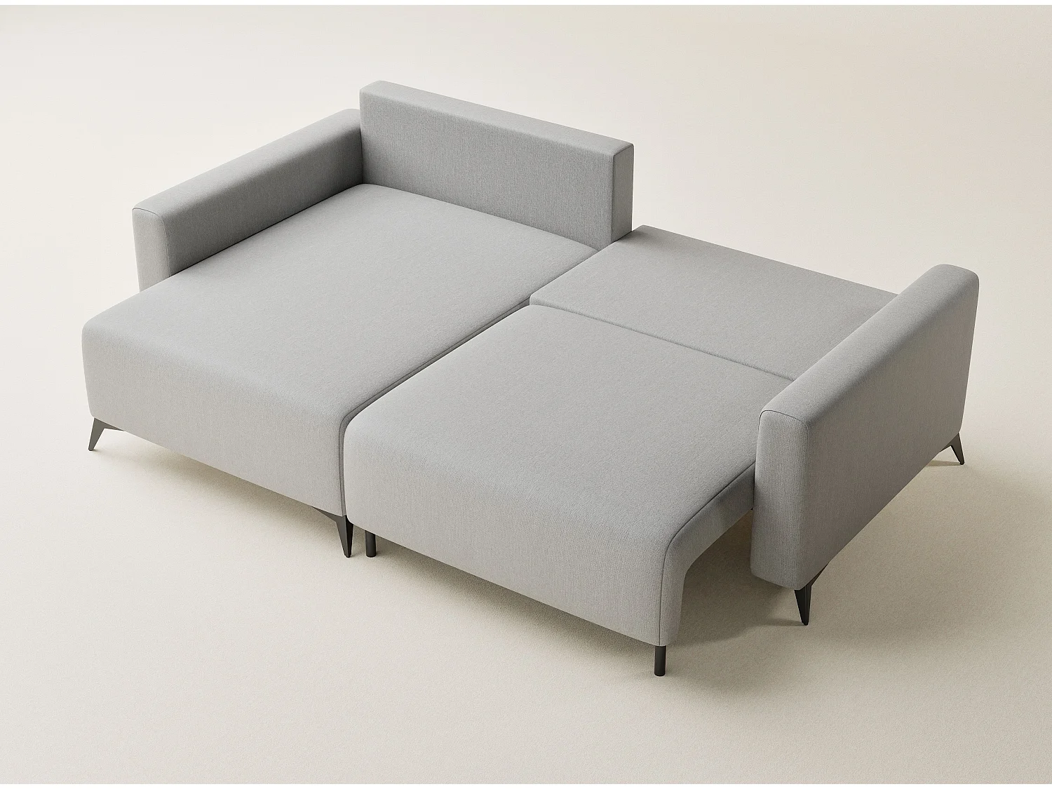 Canapé d'angle gauche avec fonction lit en tissu tressé beige gris LEON