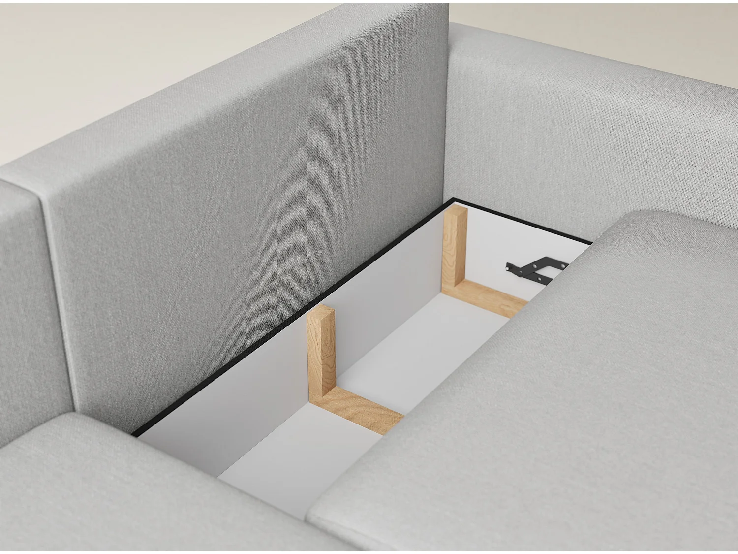 Canapé d'angle gauche avec fonction lit en tissu tressé beige gris LEON