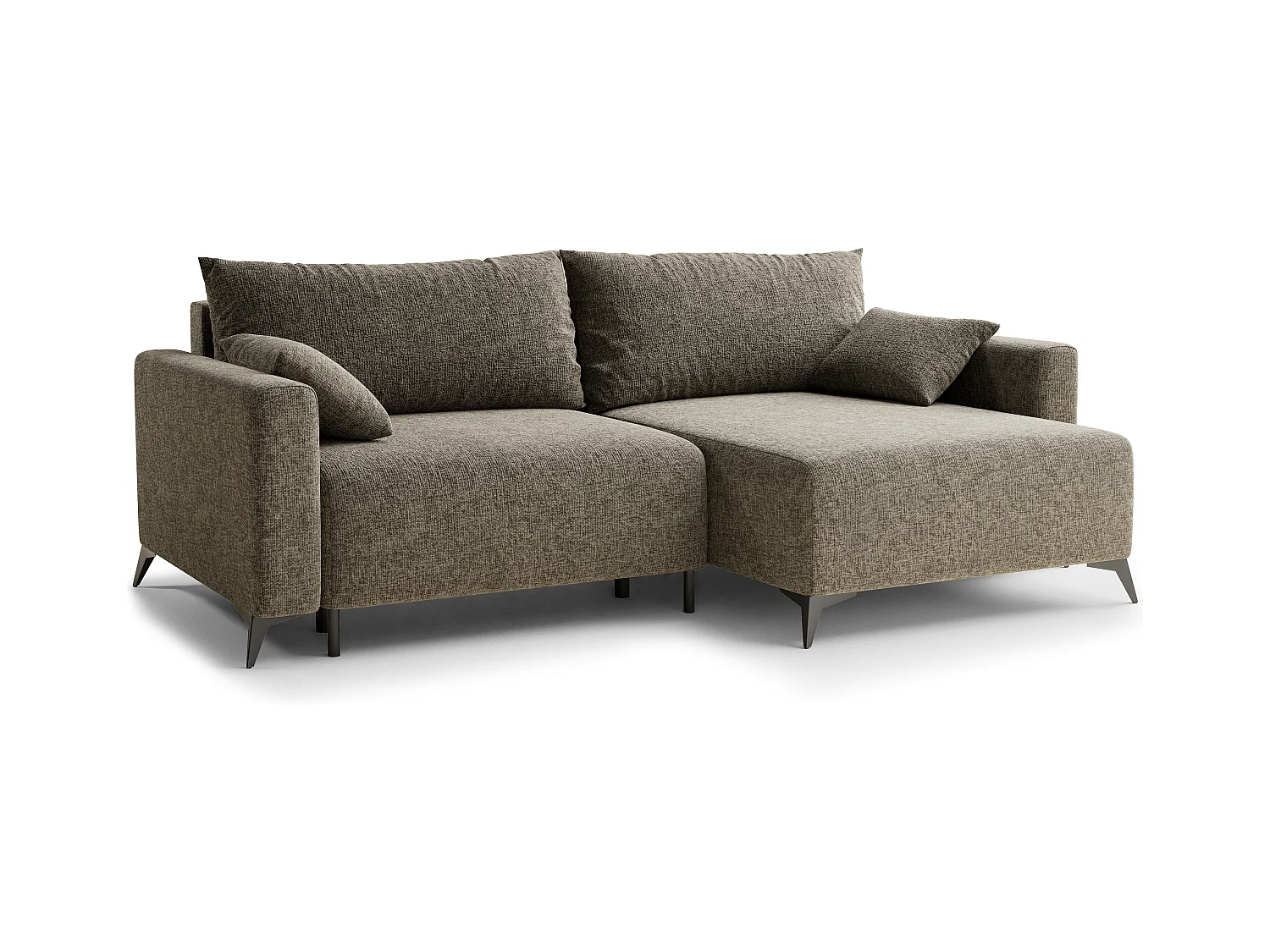 Canapé d'angle droit avec fonction lit en tissu chenille taupe LEON