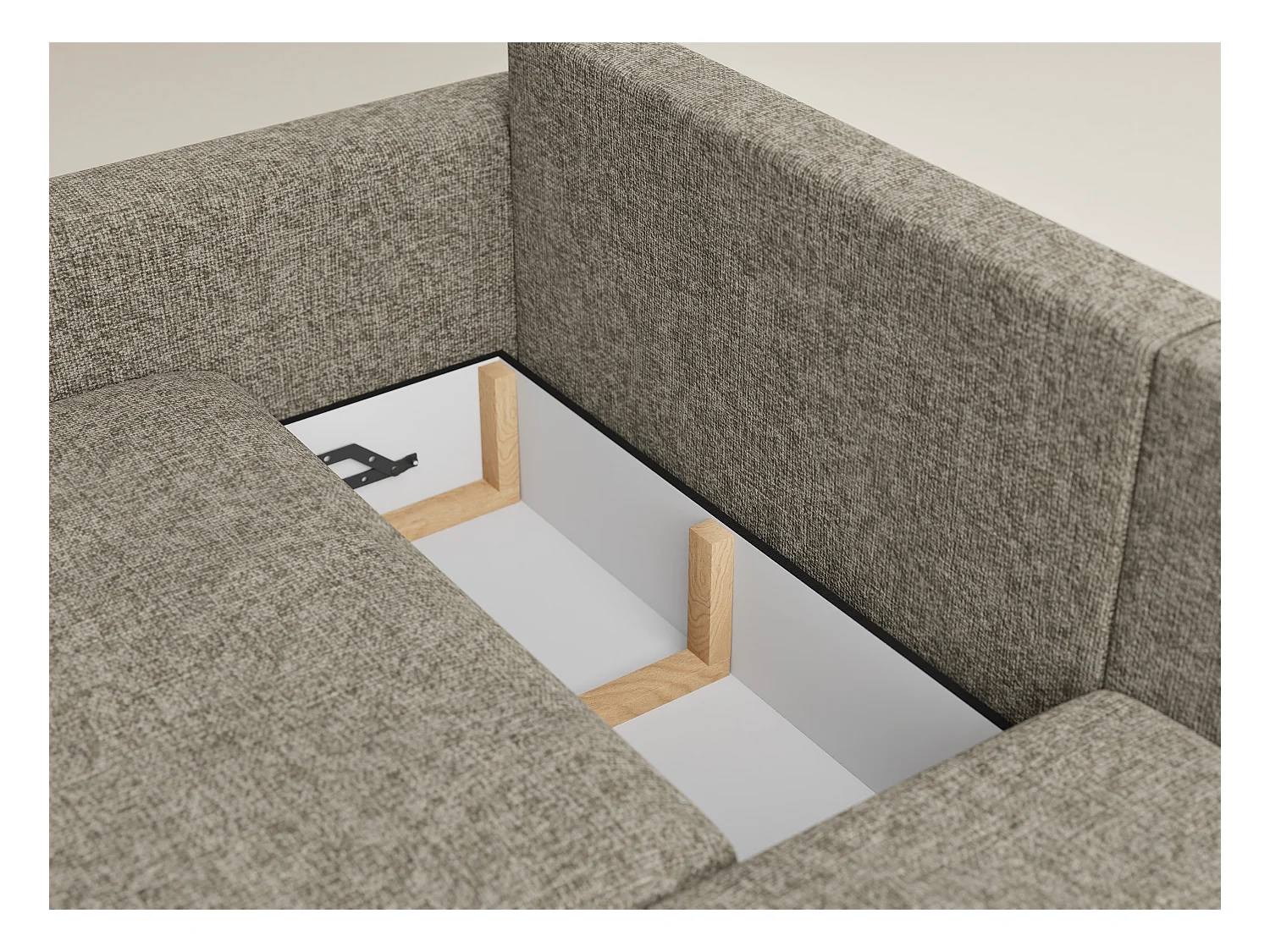 Canapé d'angle droit avec fonction lit en tissu chenille taupe LEON