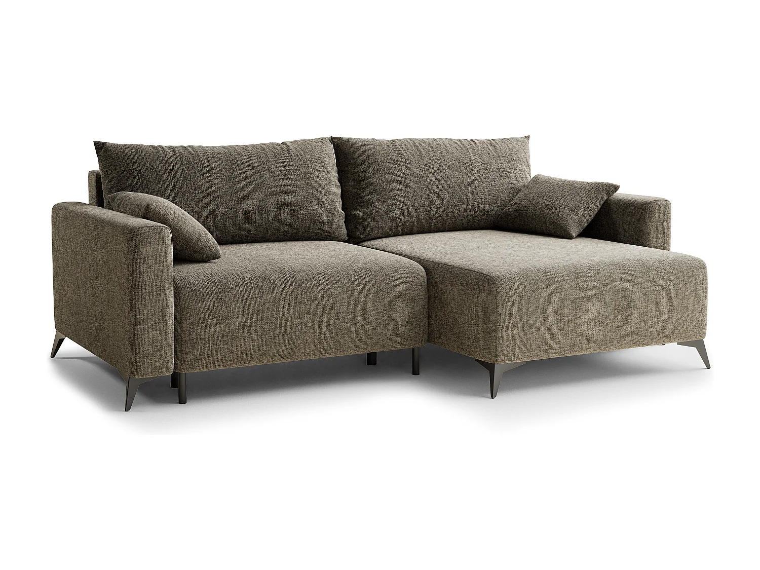 Canapé d'angle droit avec fonction lit en tissu chenille taupe LEON