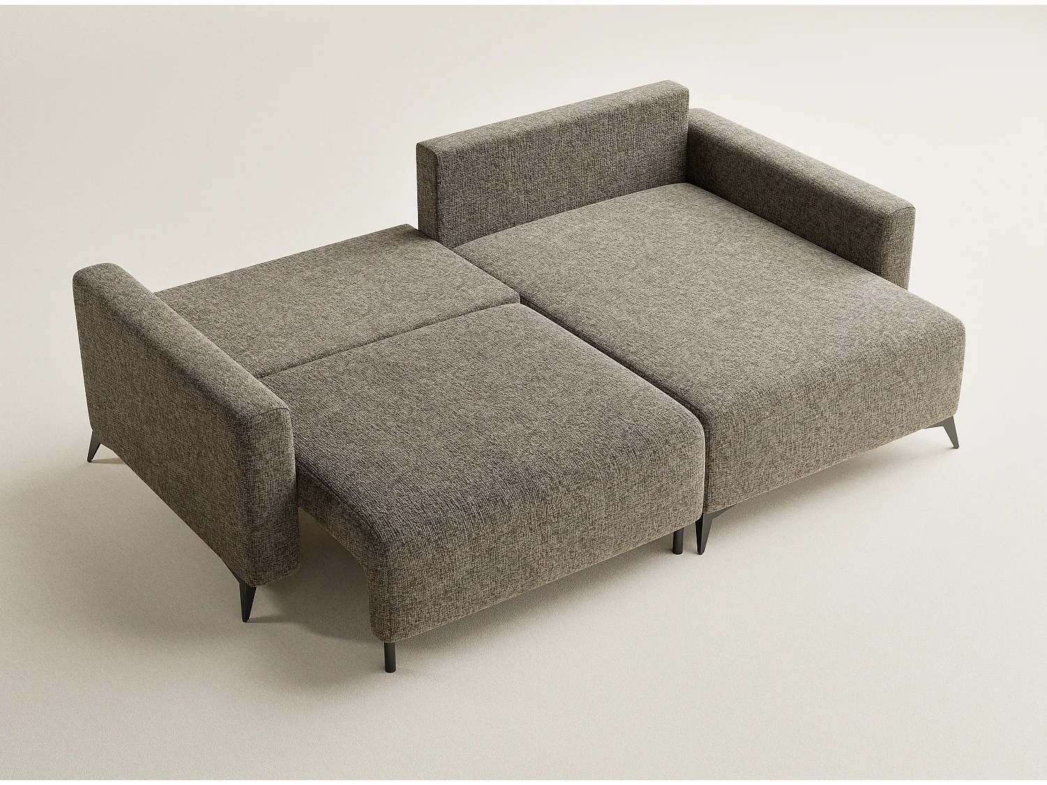 Canapé d'angle droit avec fonction lit en tissu chenille taupe LEON