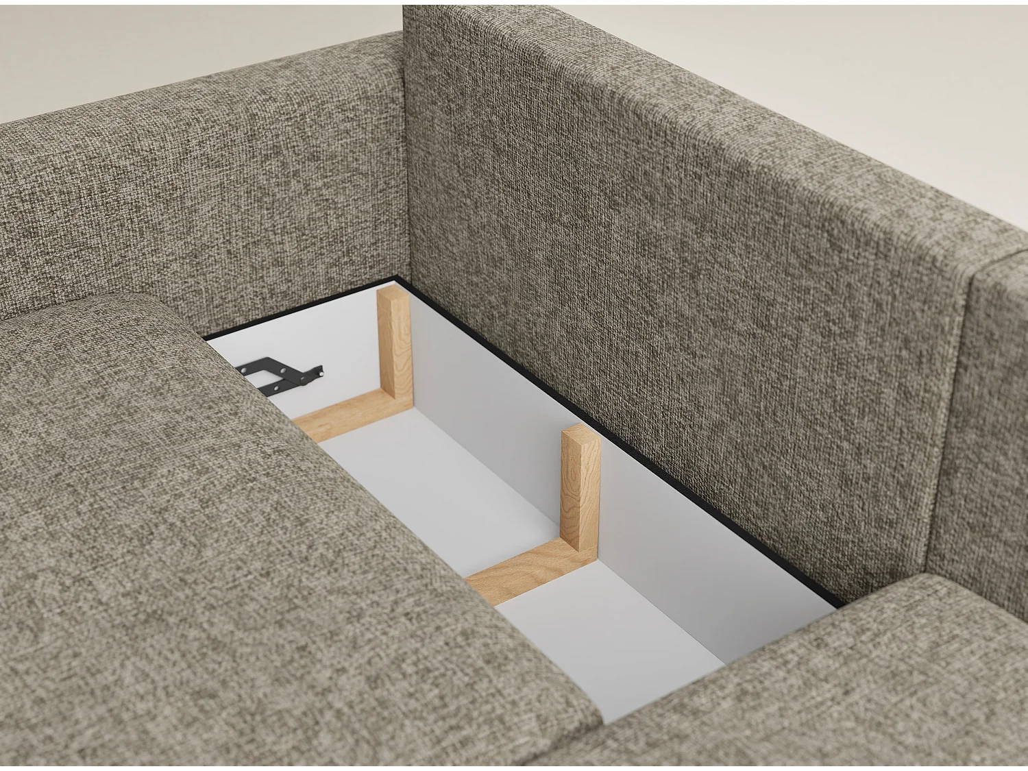 Canapé d'angle droit avec fonction lit en tissu chenille taupe LEON