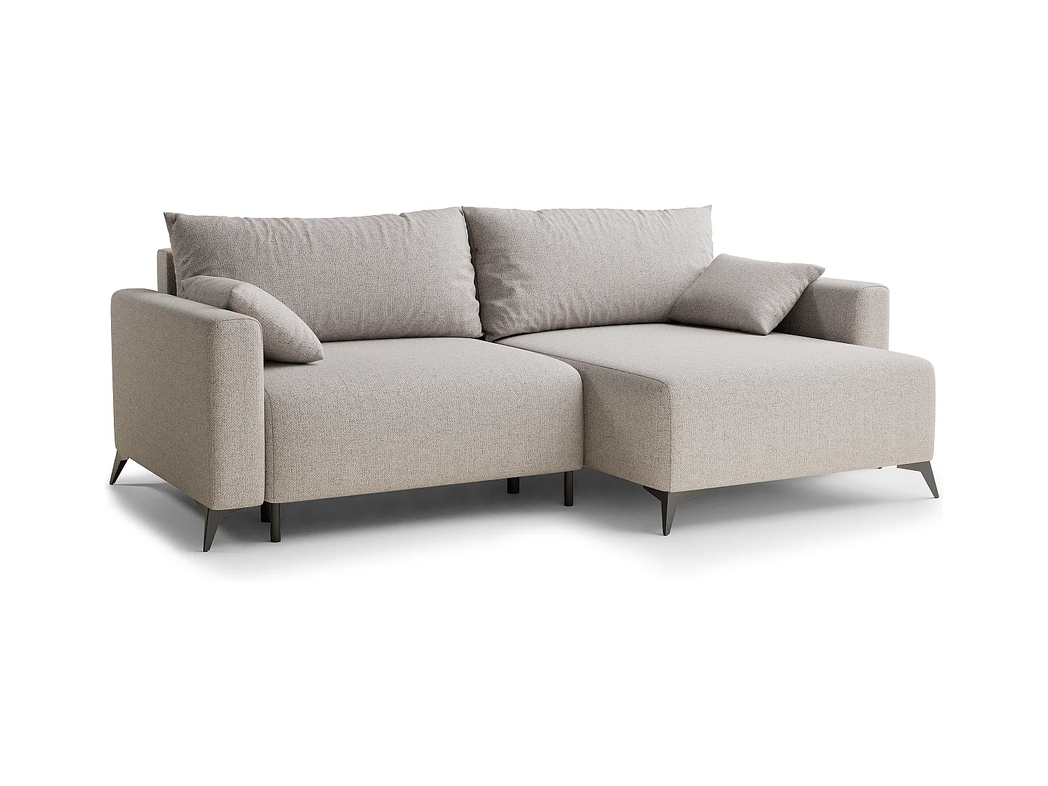 Canapé d'angle droit avec fonction lit en tissu tressé beige LEON