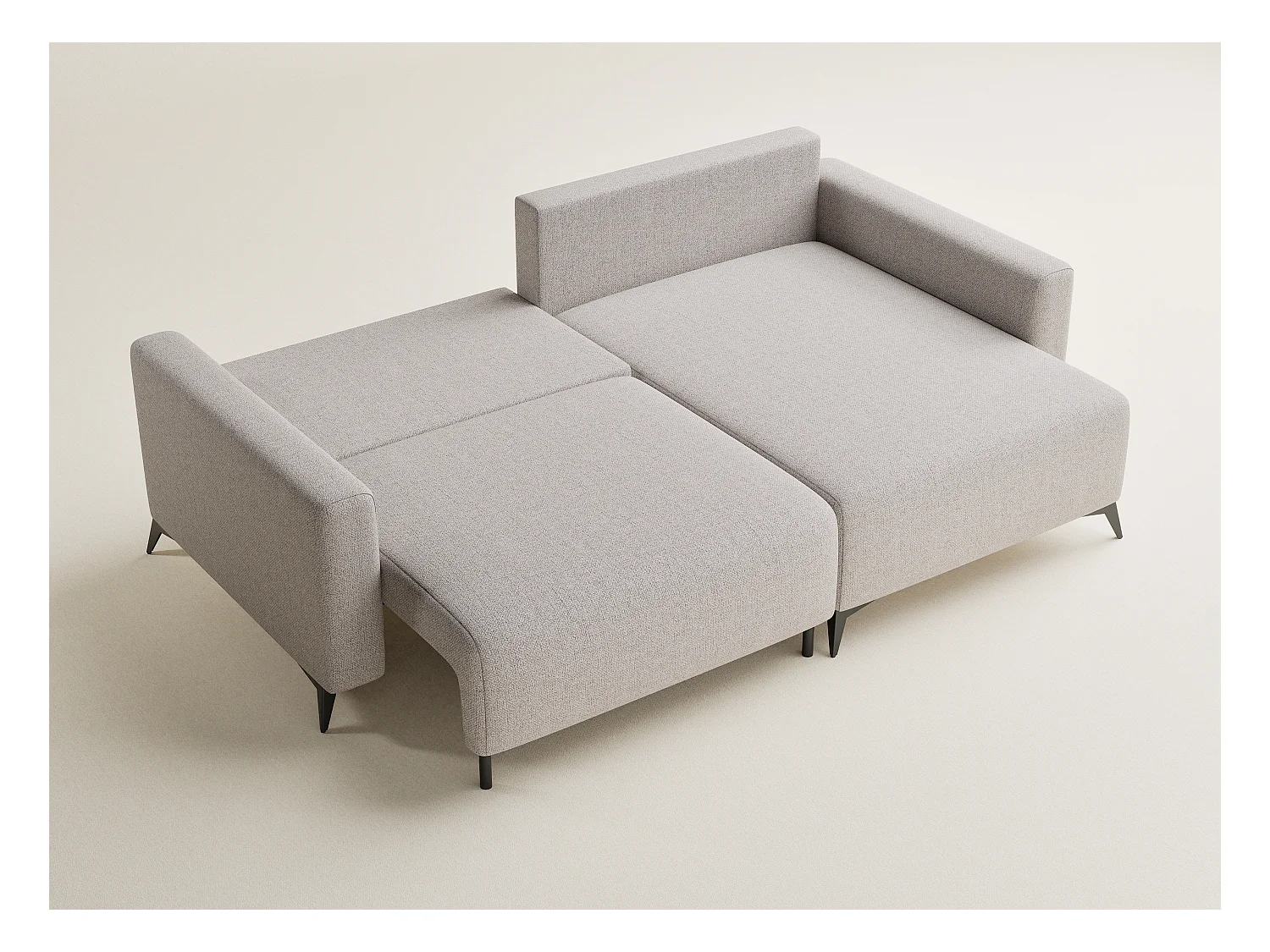 Canapé d'angle droit avec fonction lit en tissu tressé beige LEON