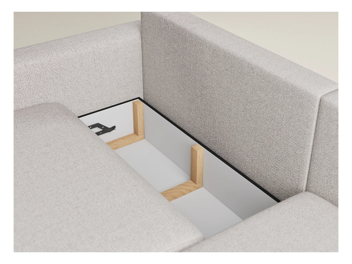 Canapé d'angle droit avec fonction lit en tissu tressé beige LEON