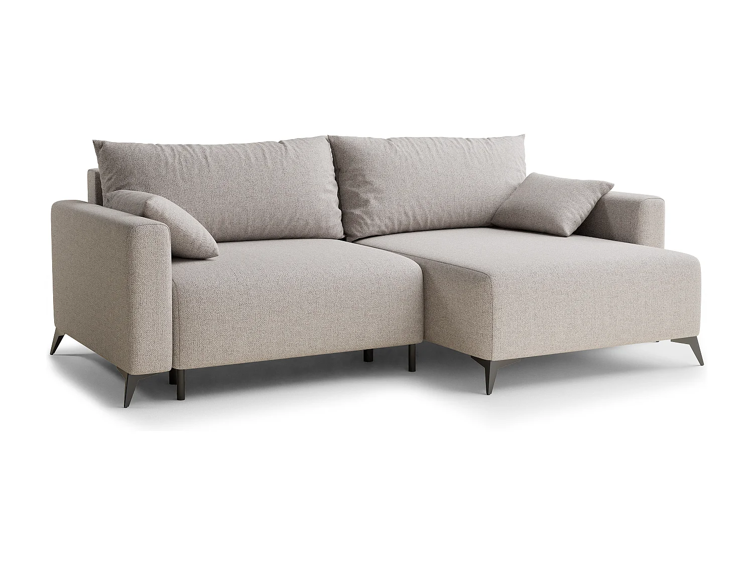 Canapé d'angle droit avec fonction lit en tissu tressé beige LEON