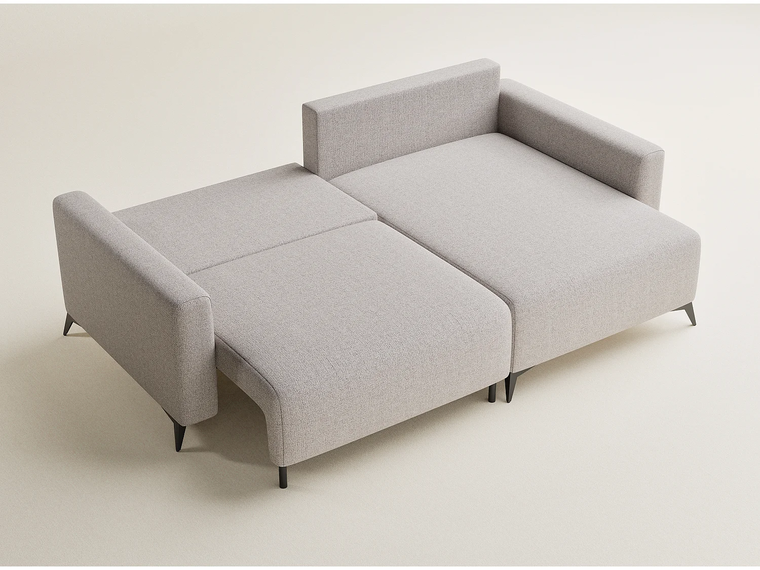 Canapé d'angle droit avec fonction lit en tissu tressé beige LEON