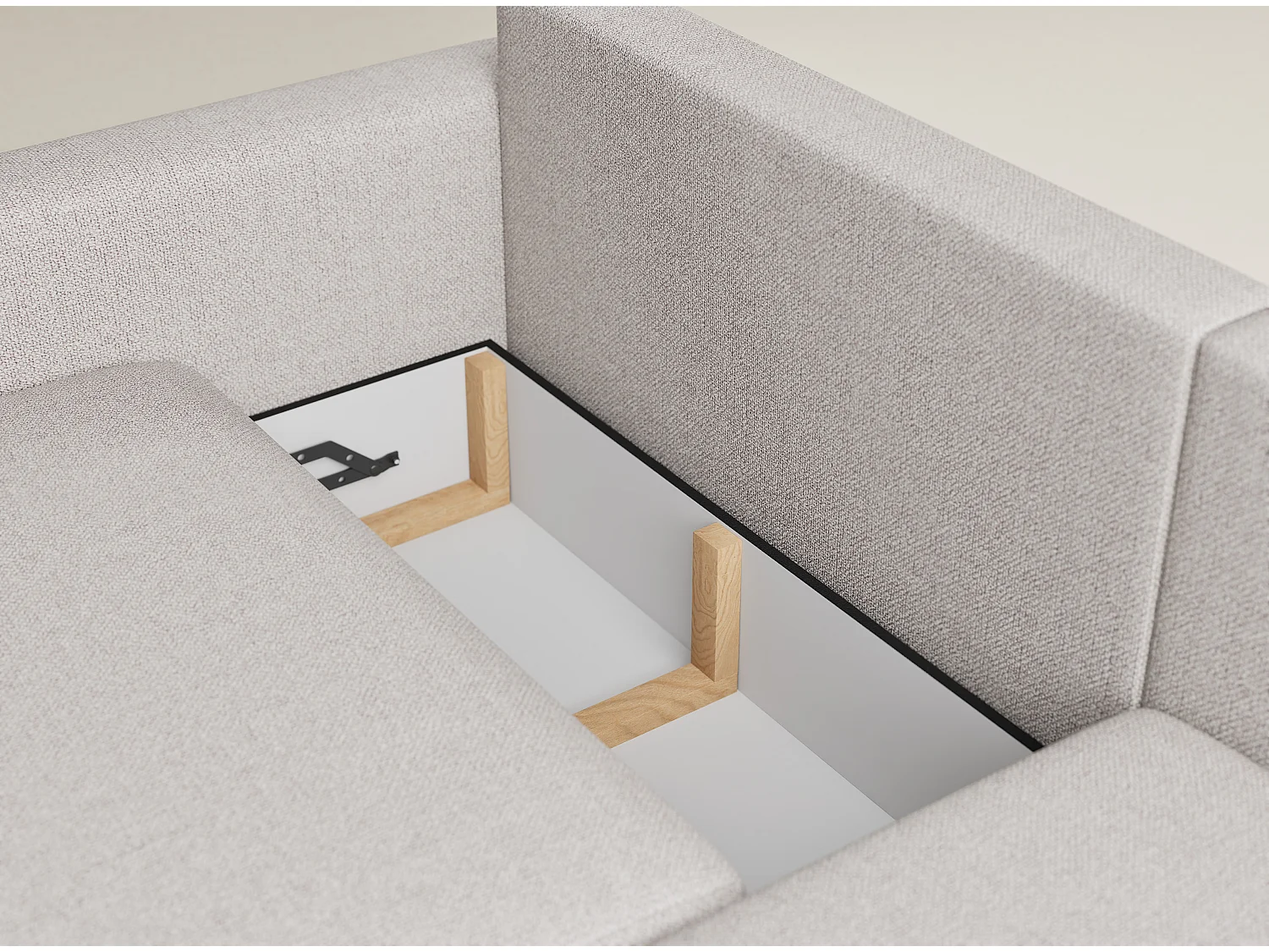 Canapé d'angle droit avec fonction lit en tissu tressé beige LEON