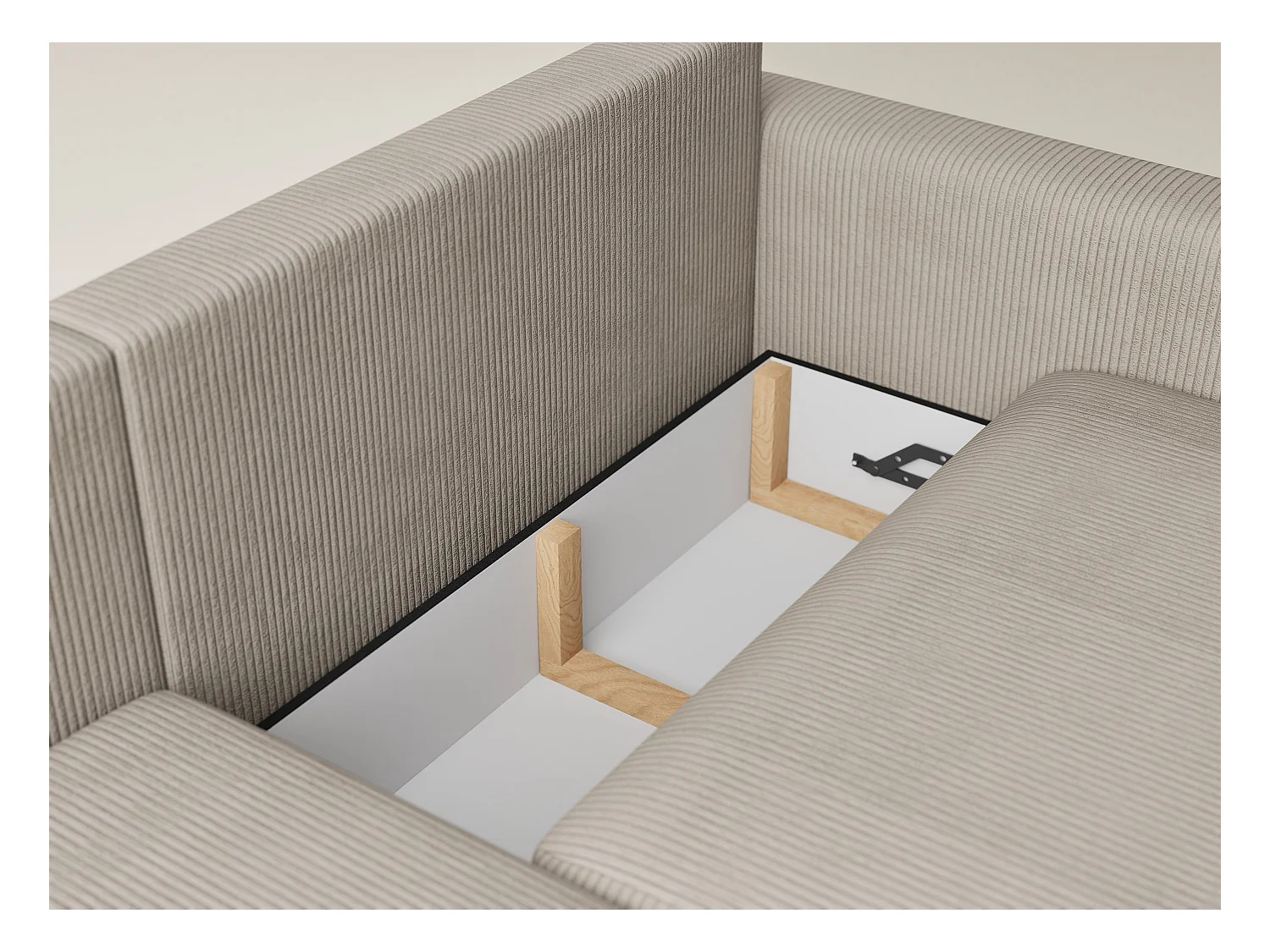 Canapé d'angle gauche avec fonction lit en velours beige foncé LEON