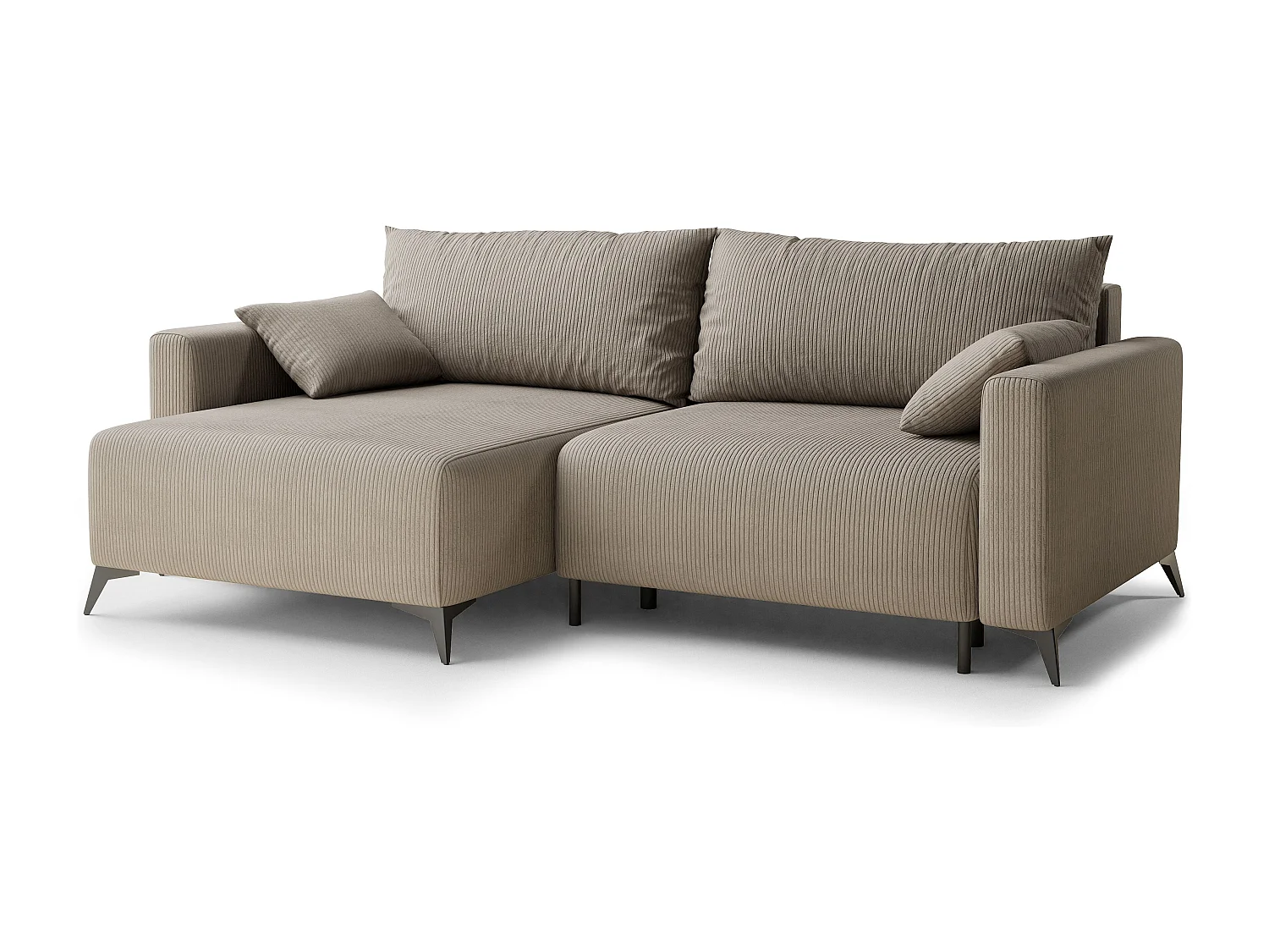 Canapé d'angle gauche avec fonction lit en velours beige foncé LEON