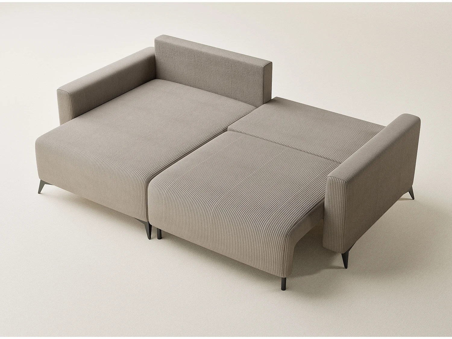 Canapé d'angle gauche avec fonction lit en velours beige foncé LEON