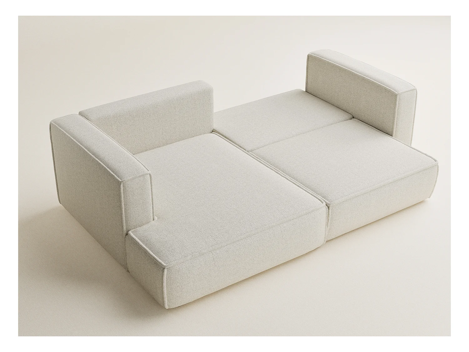 Canapé d'angle gauche avec fonction lit en tissu tressé creme VELTO